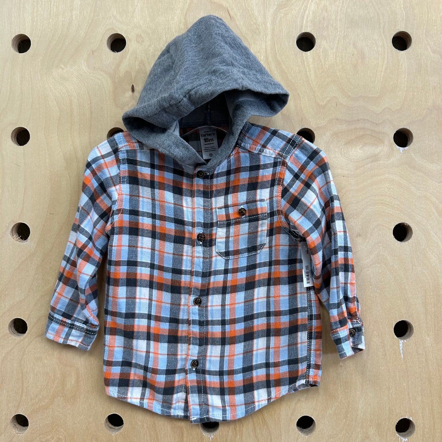 Orange + Blue Plaid Hoodie Flannel