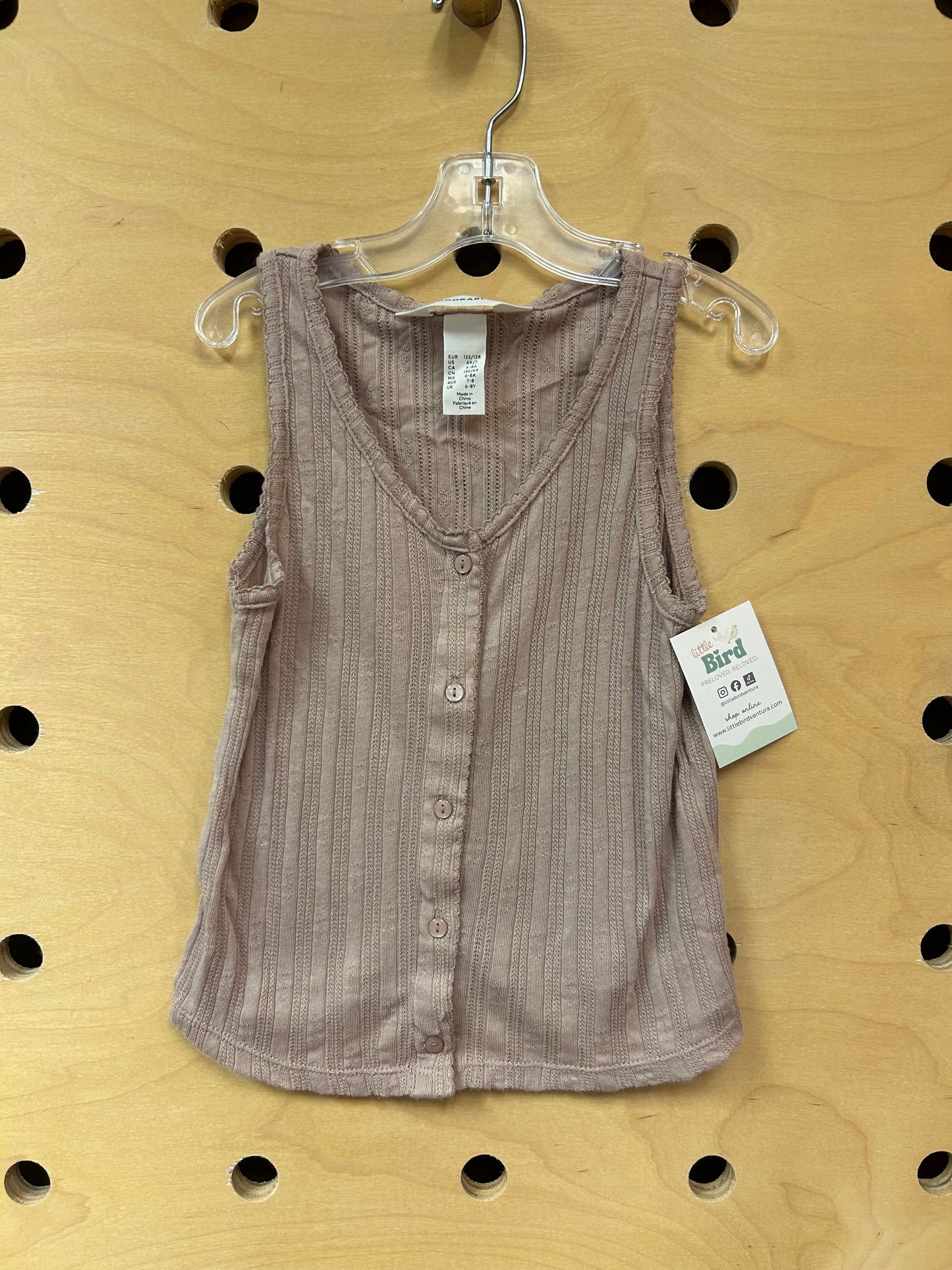 Beige Pointelle Button Tank