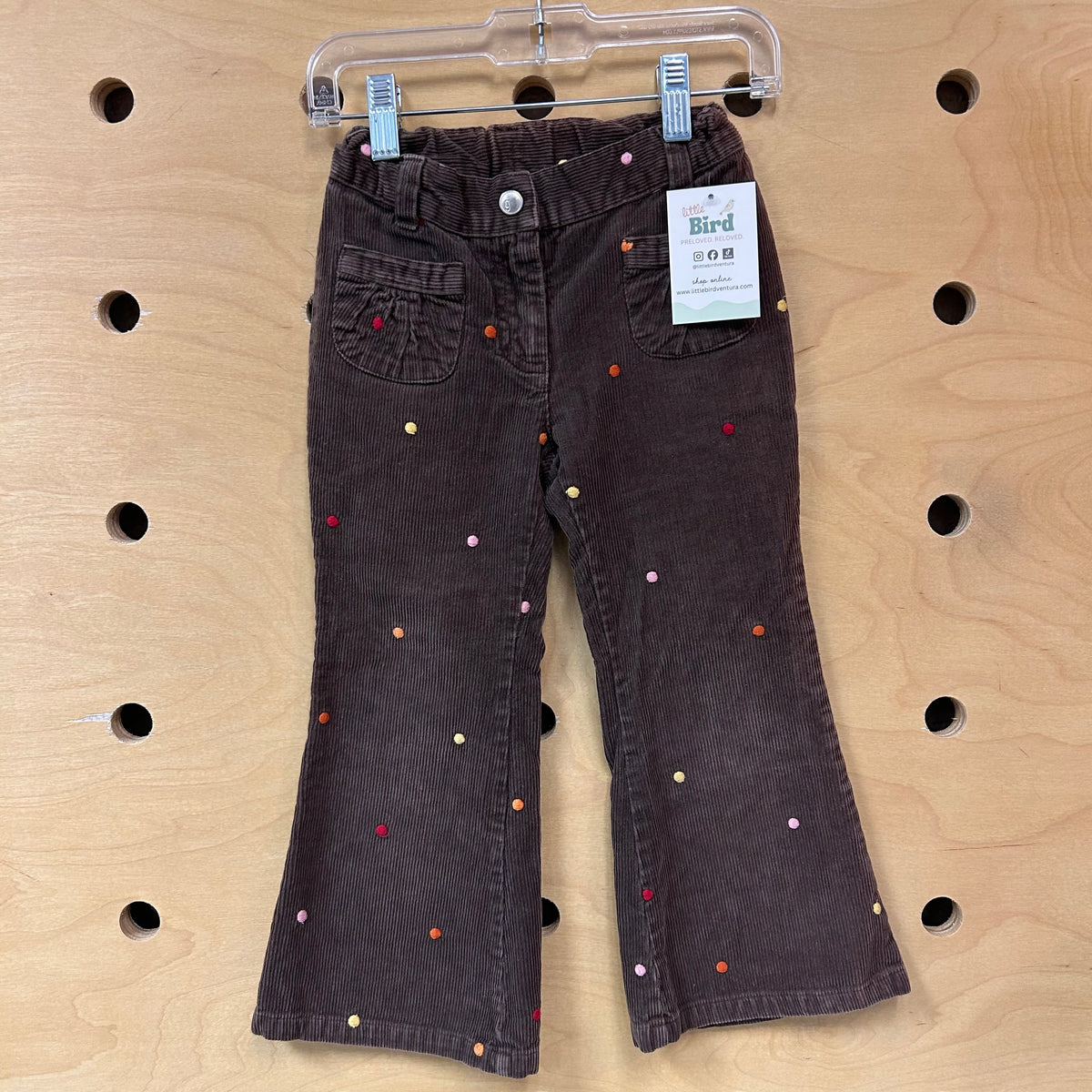 Brown Embroidered Cord Flare Pants
