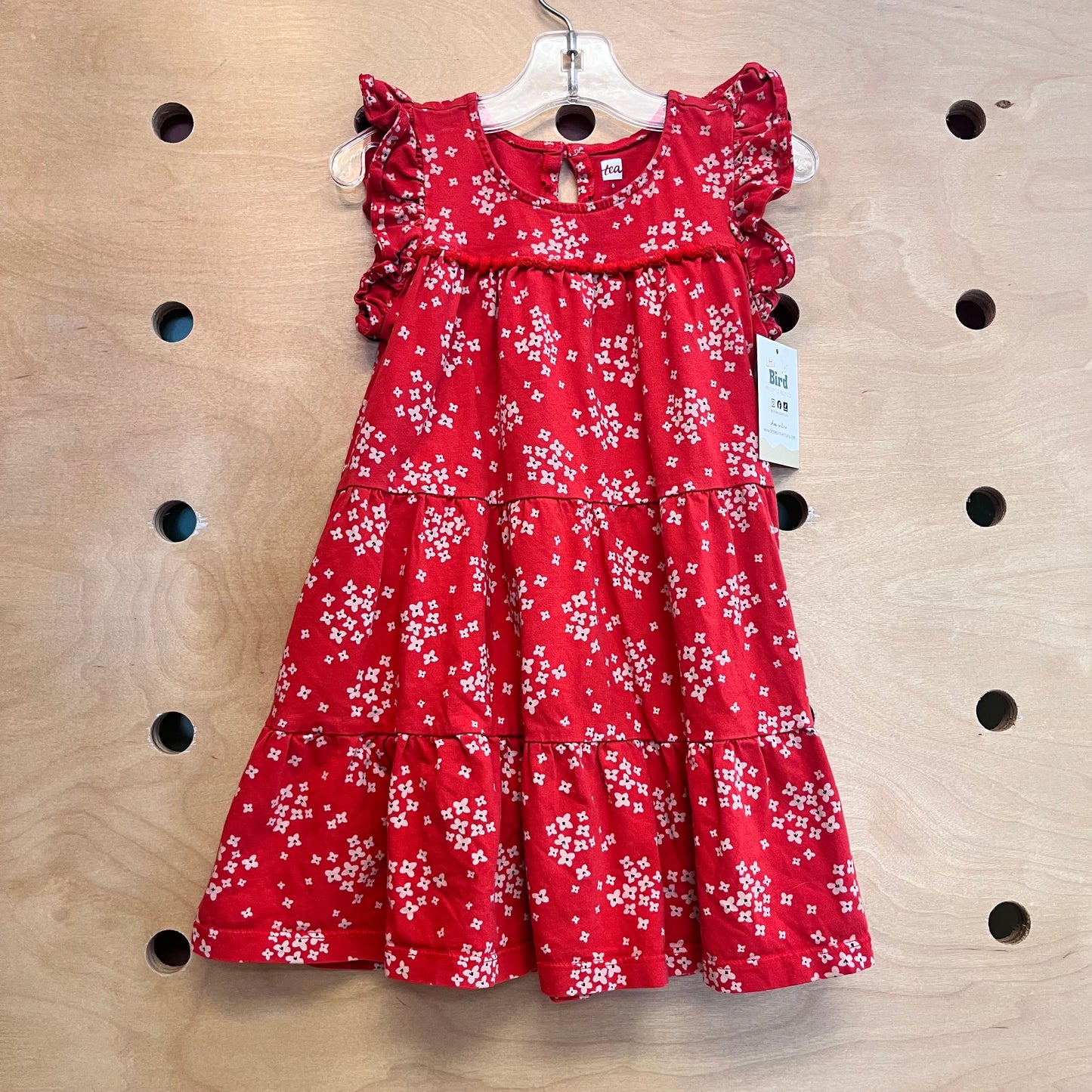 Red/Tan Floral Ruffle Tank Dress