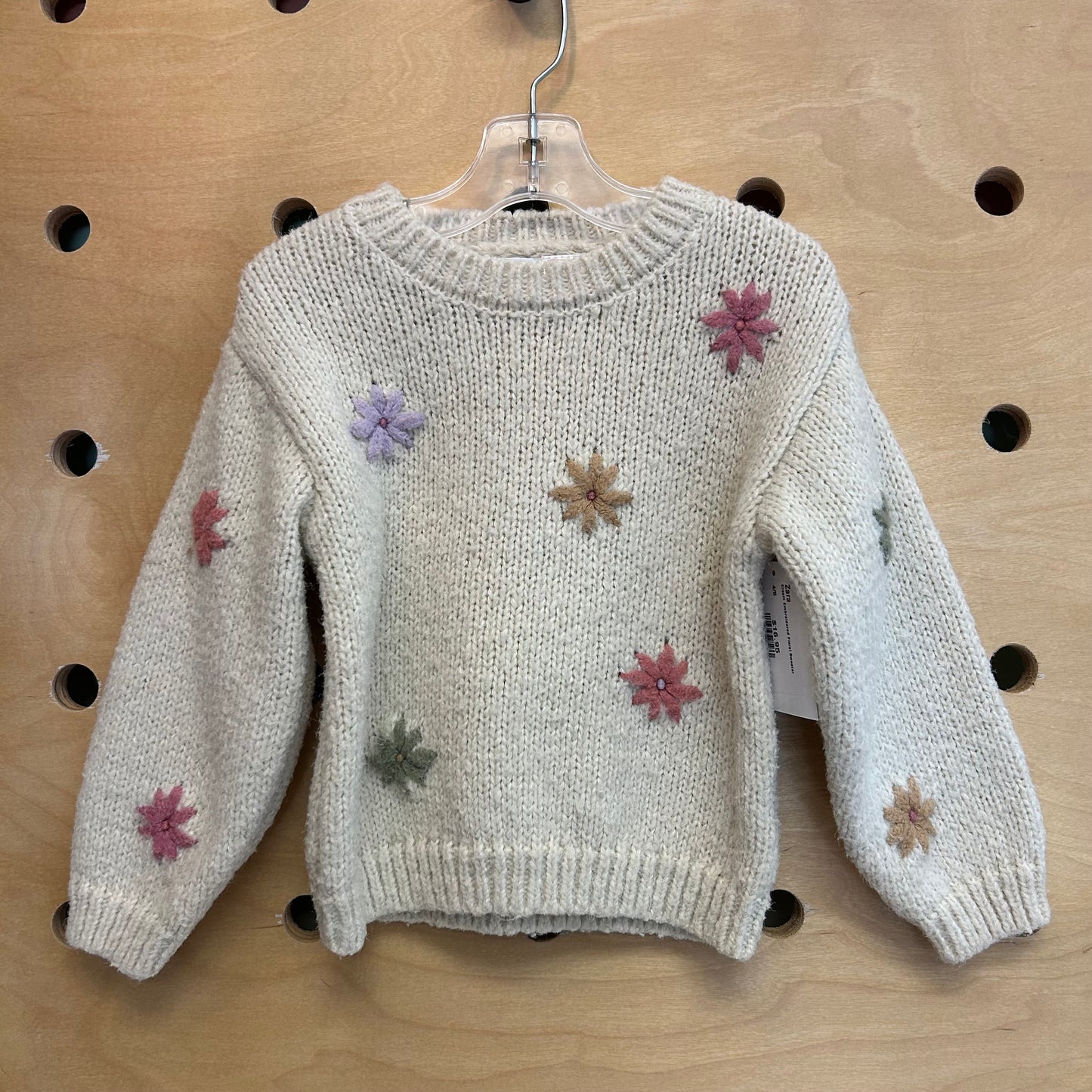 Cream Embroidered Floral Sweater