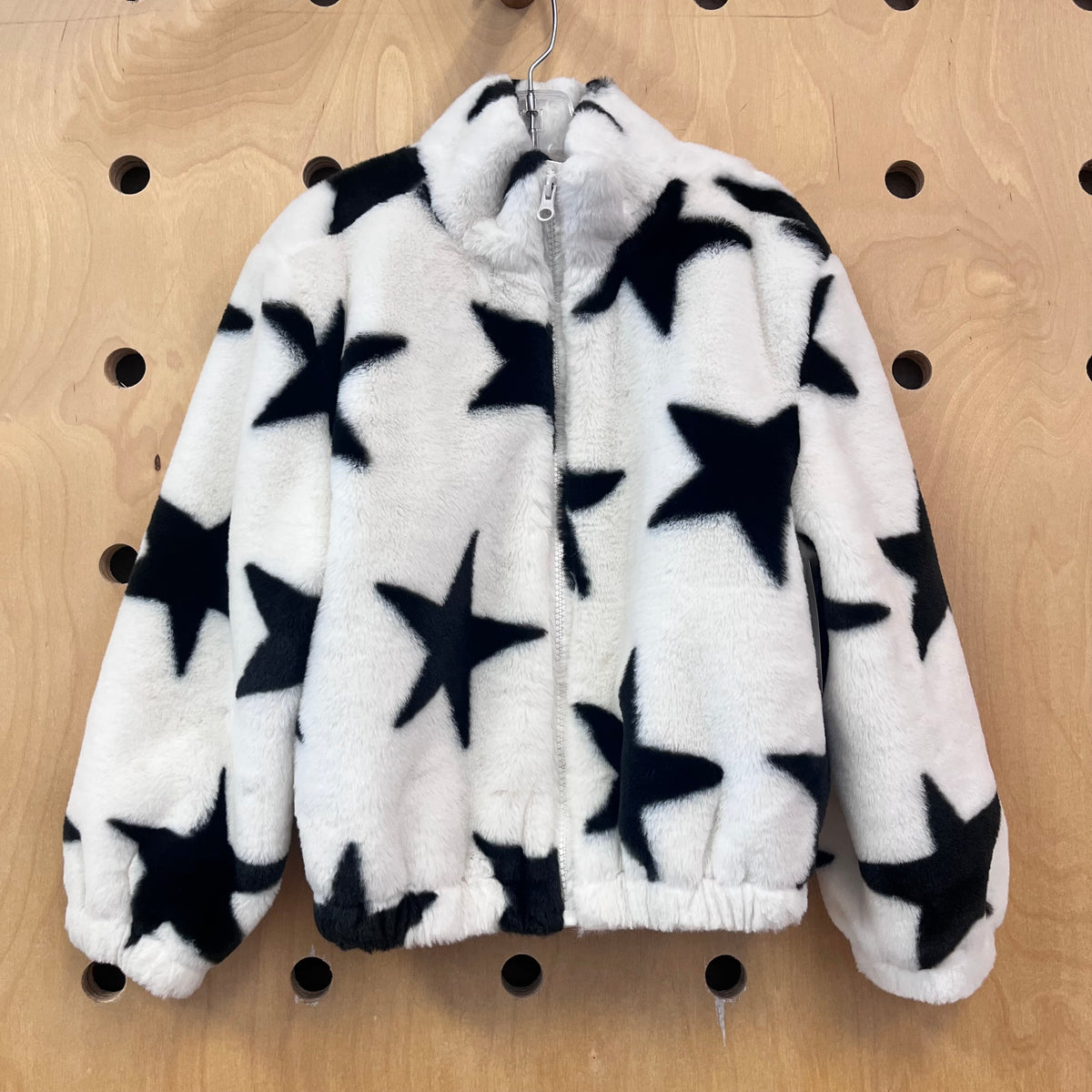 White/Black Star Faux Fur Jacket