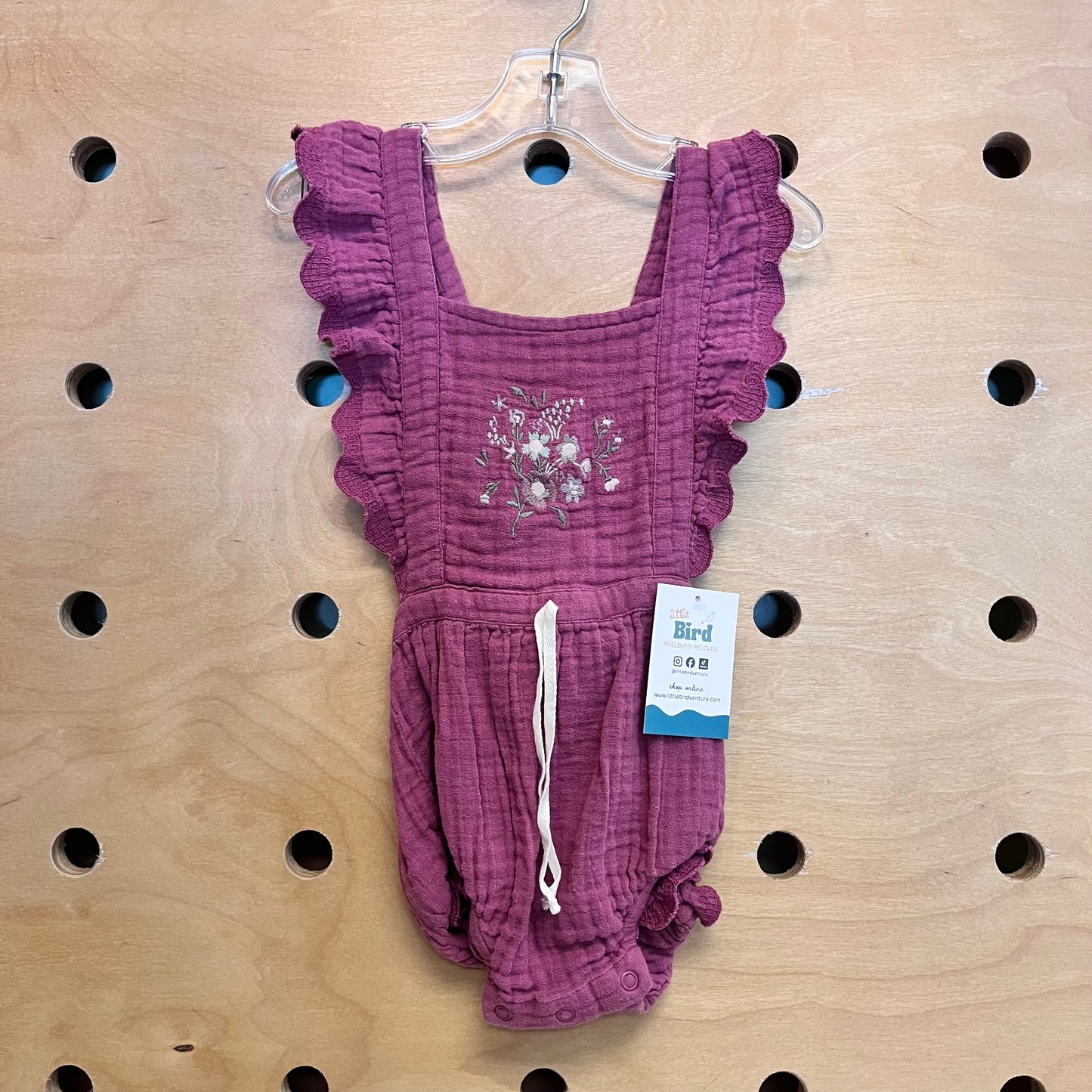 Mauve Gauze Embroidered Floral Romper