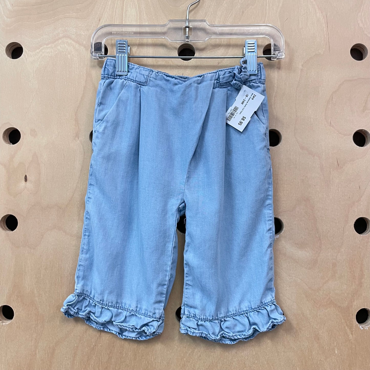 Blue Chambray Ruffle Cuff Pants