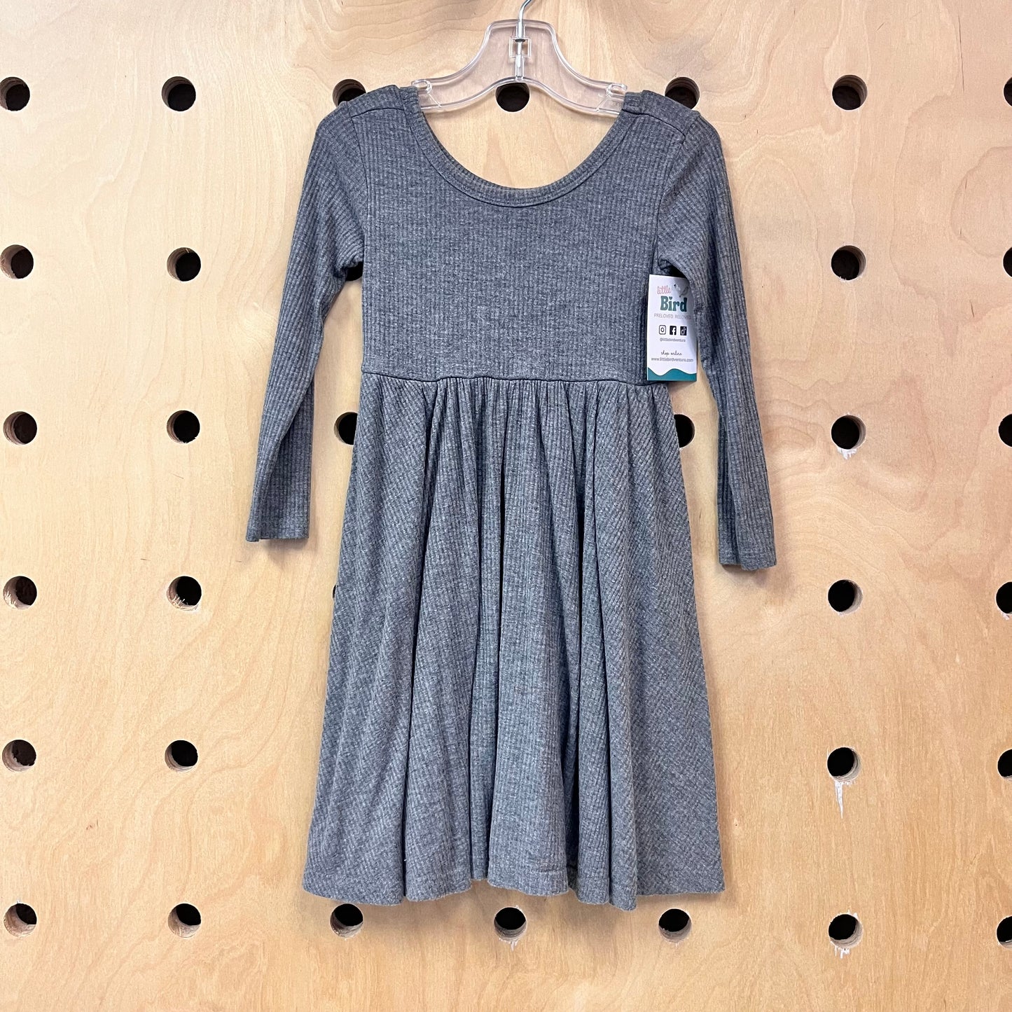 Grey Ribbed Bamboo Twirl Dress