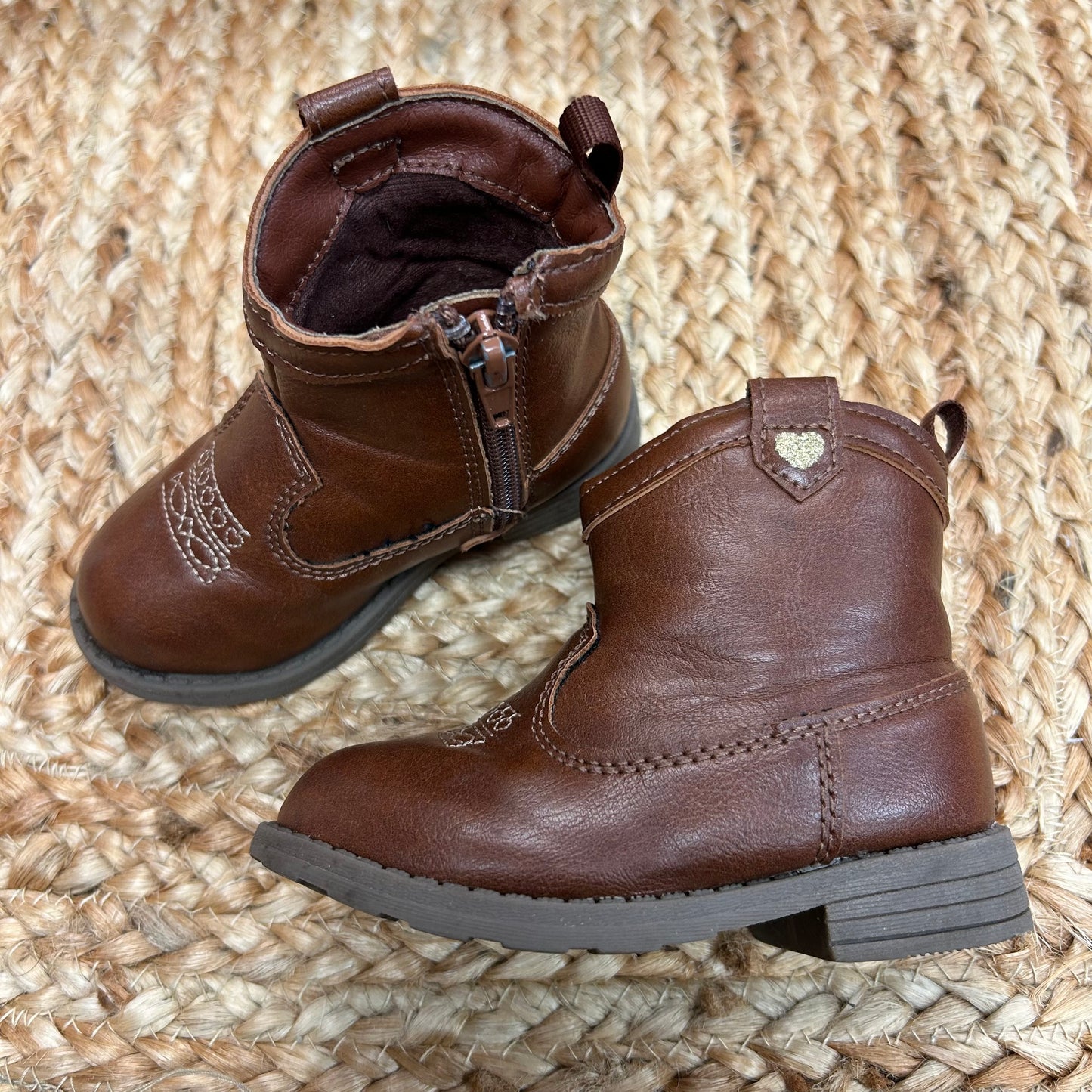 Brown & Gold Heart Cowgirl Boots