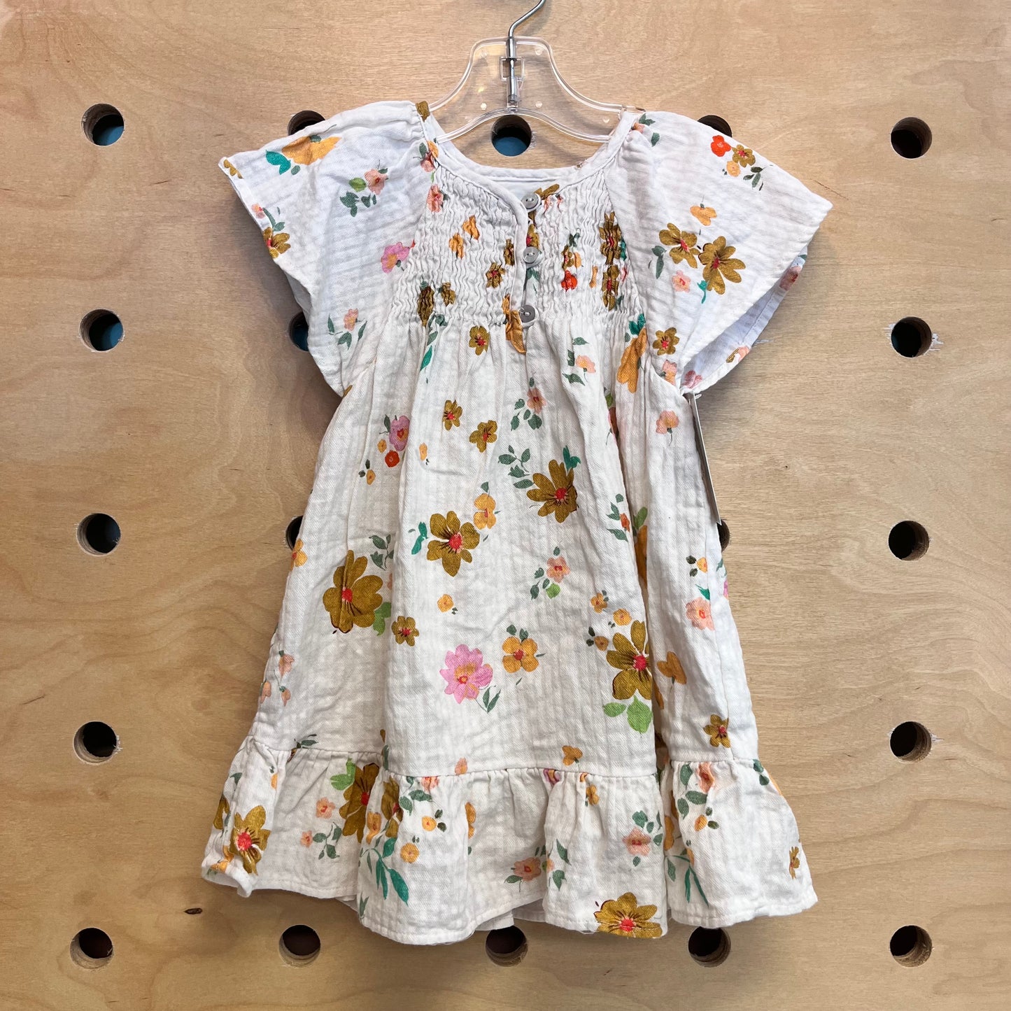 Cream Floral Muslin Dress