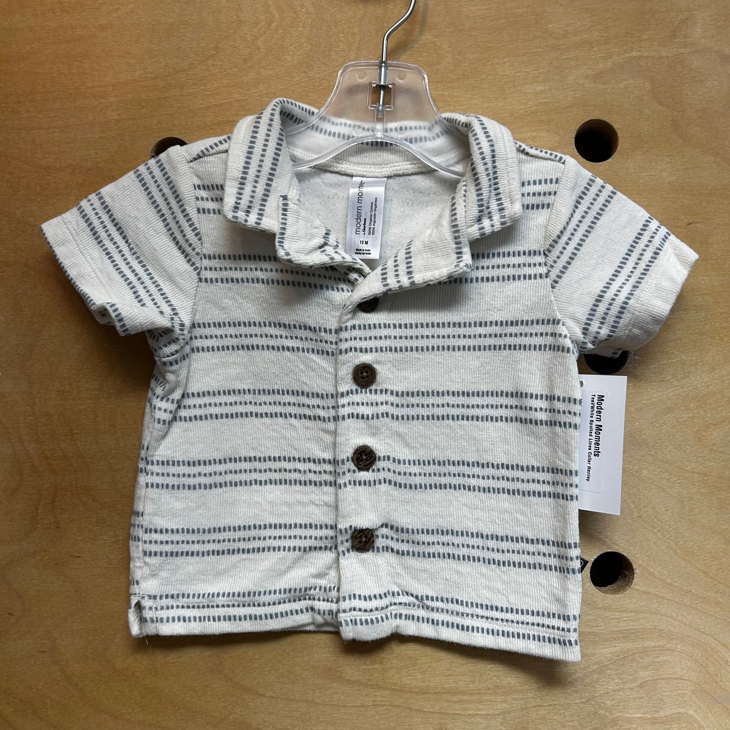 Teal/White Spotted Lines Collar Button Up