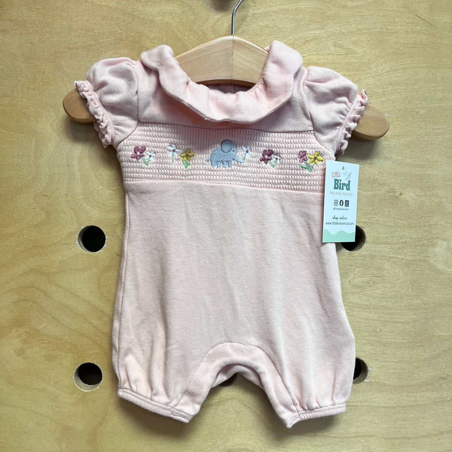 Pink Embroider Floral Elephant Romper