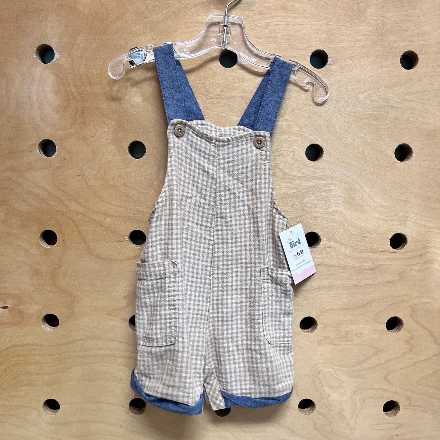 Tan/White Gingham Shortalls