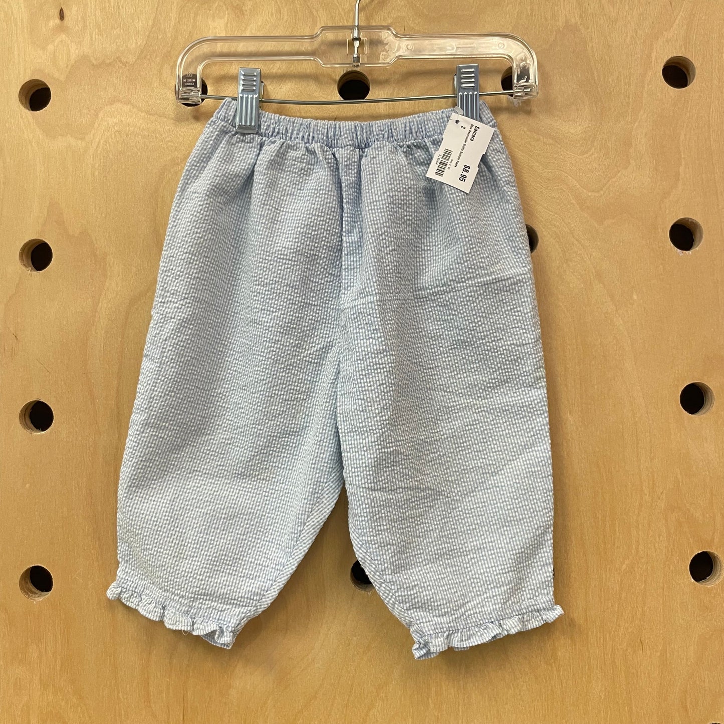 Blue Seersucker Ruffle Bottom Pants