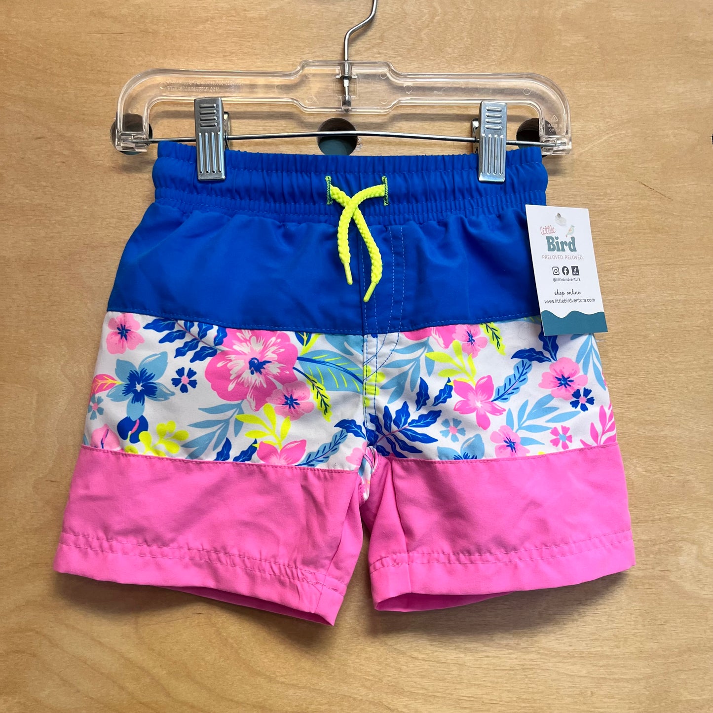 Hot Pink/Blue Floral Swim Trunks