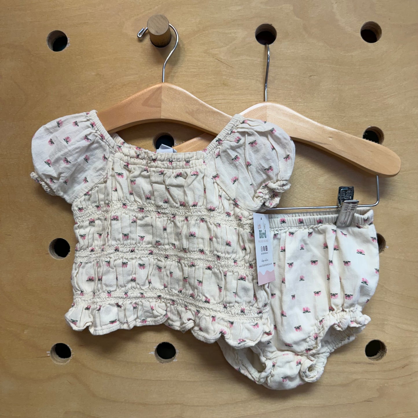 Cream/Pink Floral Smocked Outfit