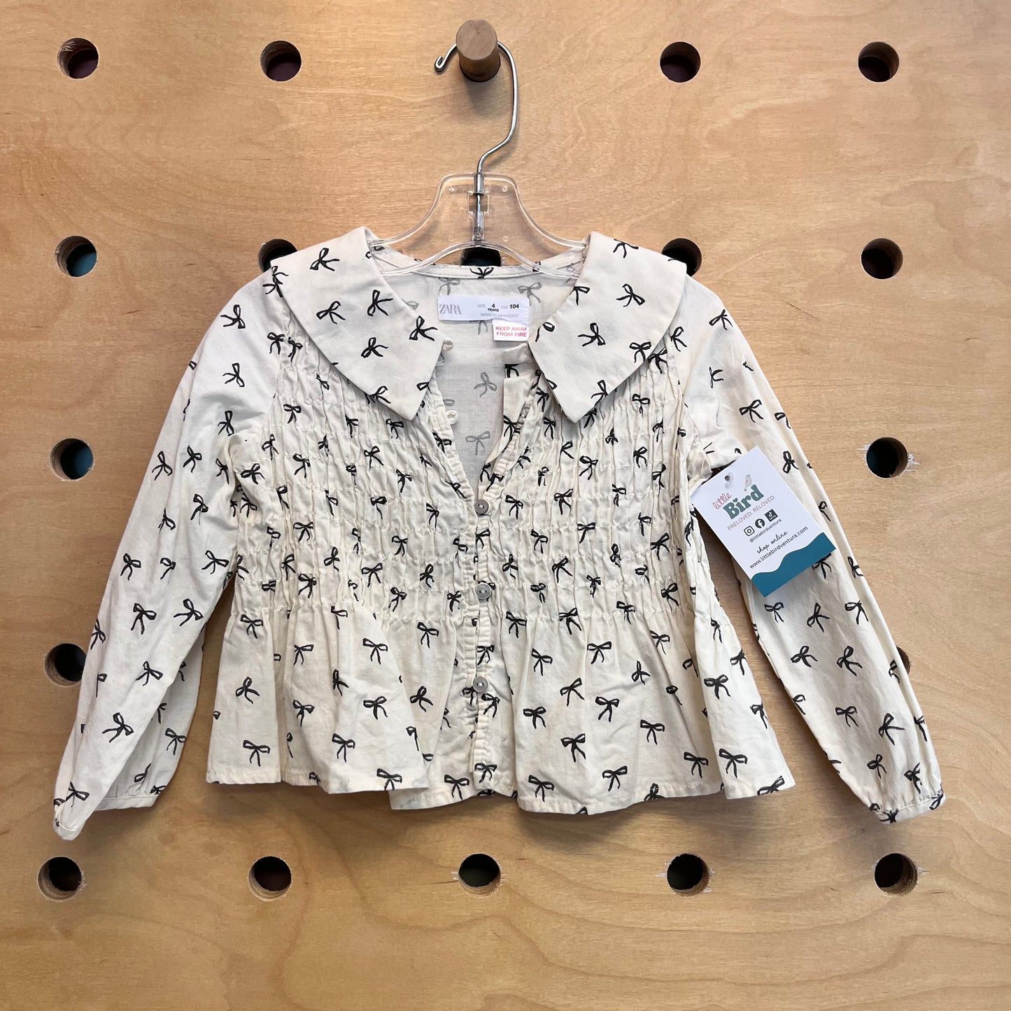 Cream/Black Smocked Bow LS
