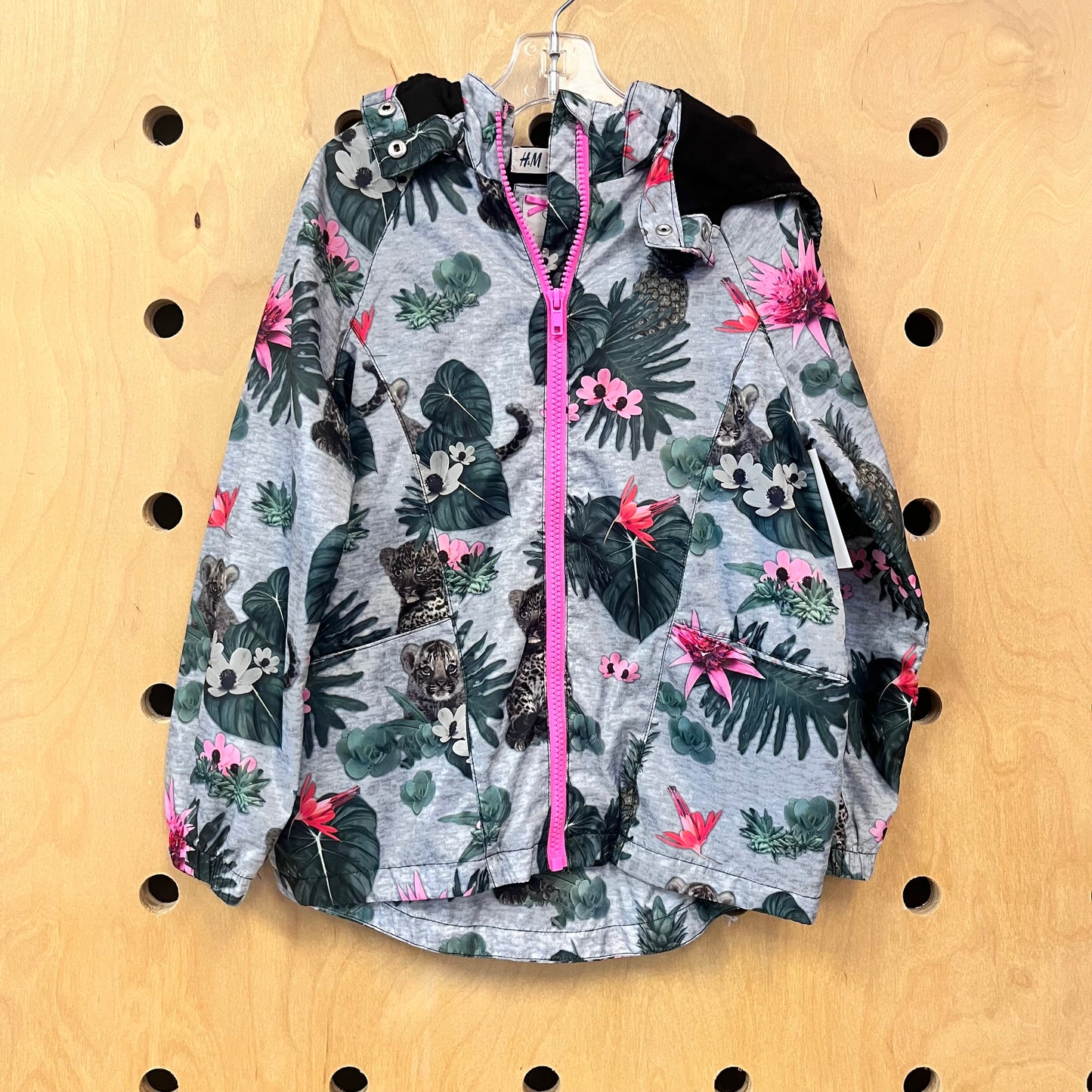 Grey Tropical Leopard Hoodie Jacket