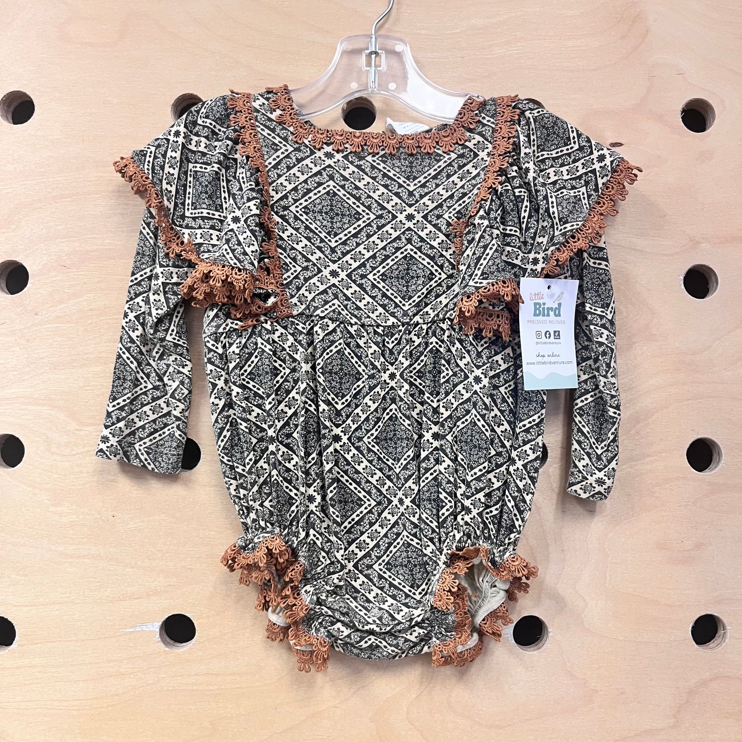 Brown Lace & Bamboo Leaves Romper