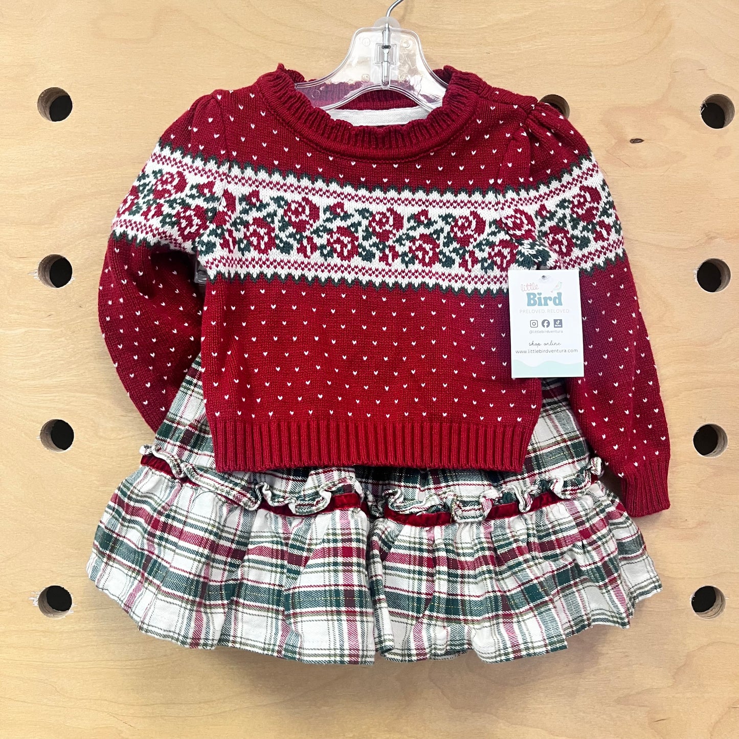 Red Sweater & Plaid Skirt Outfit