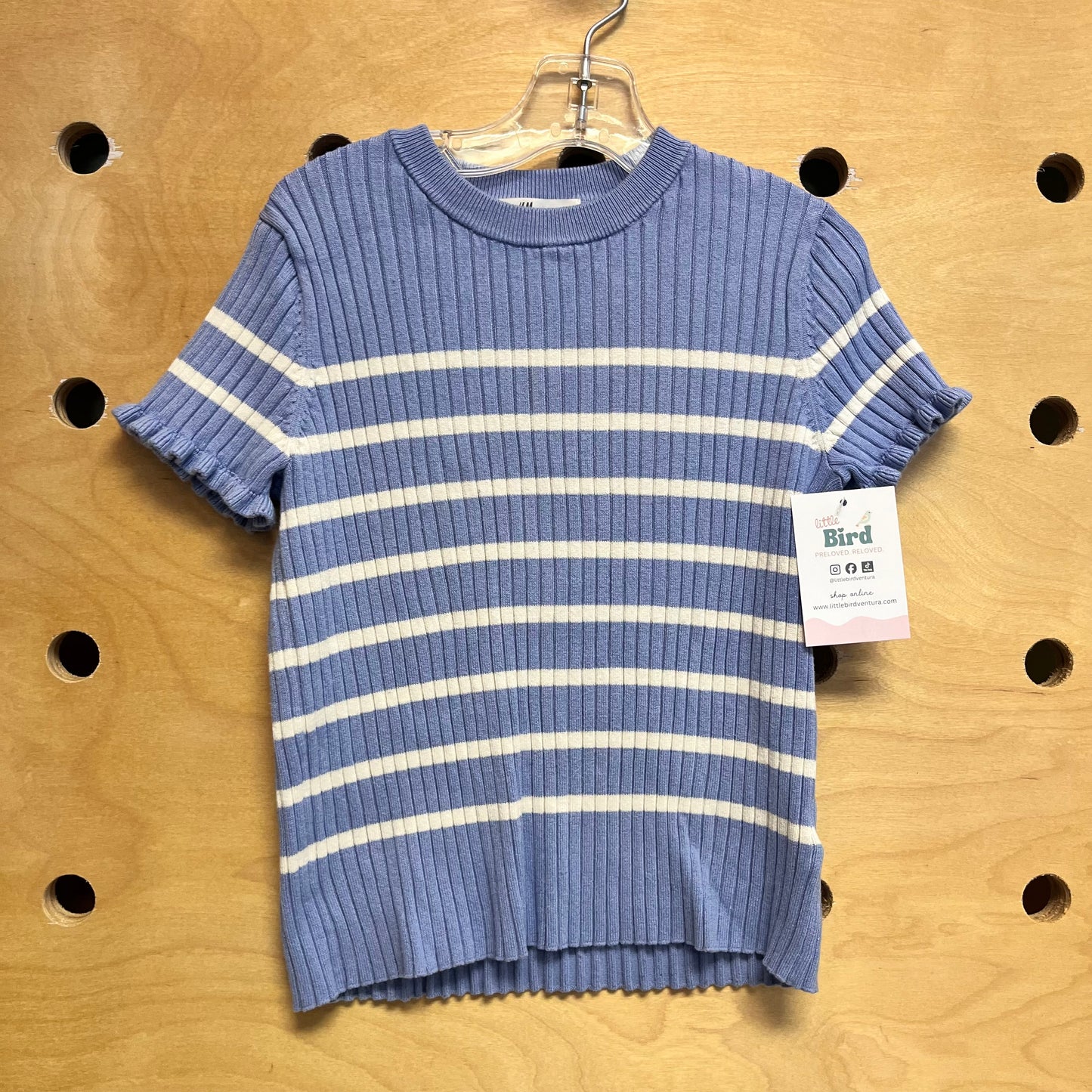 Blue/White Ribbed Knit Top