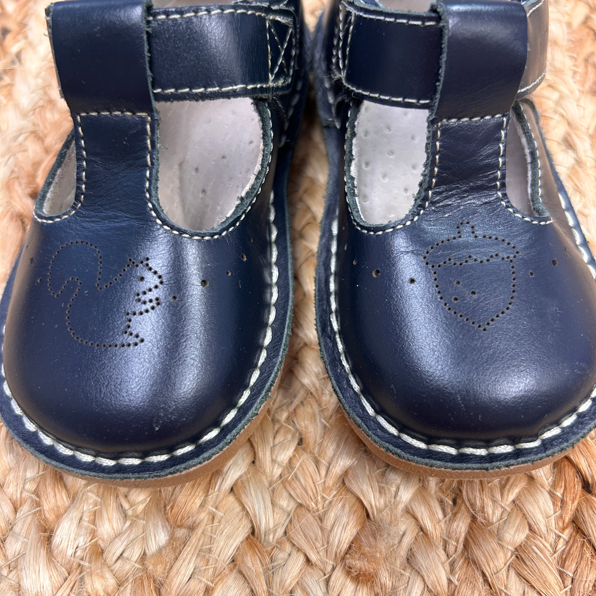 Navy Squirrel & Nuts T-Strap Leather Shoes