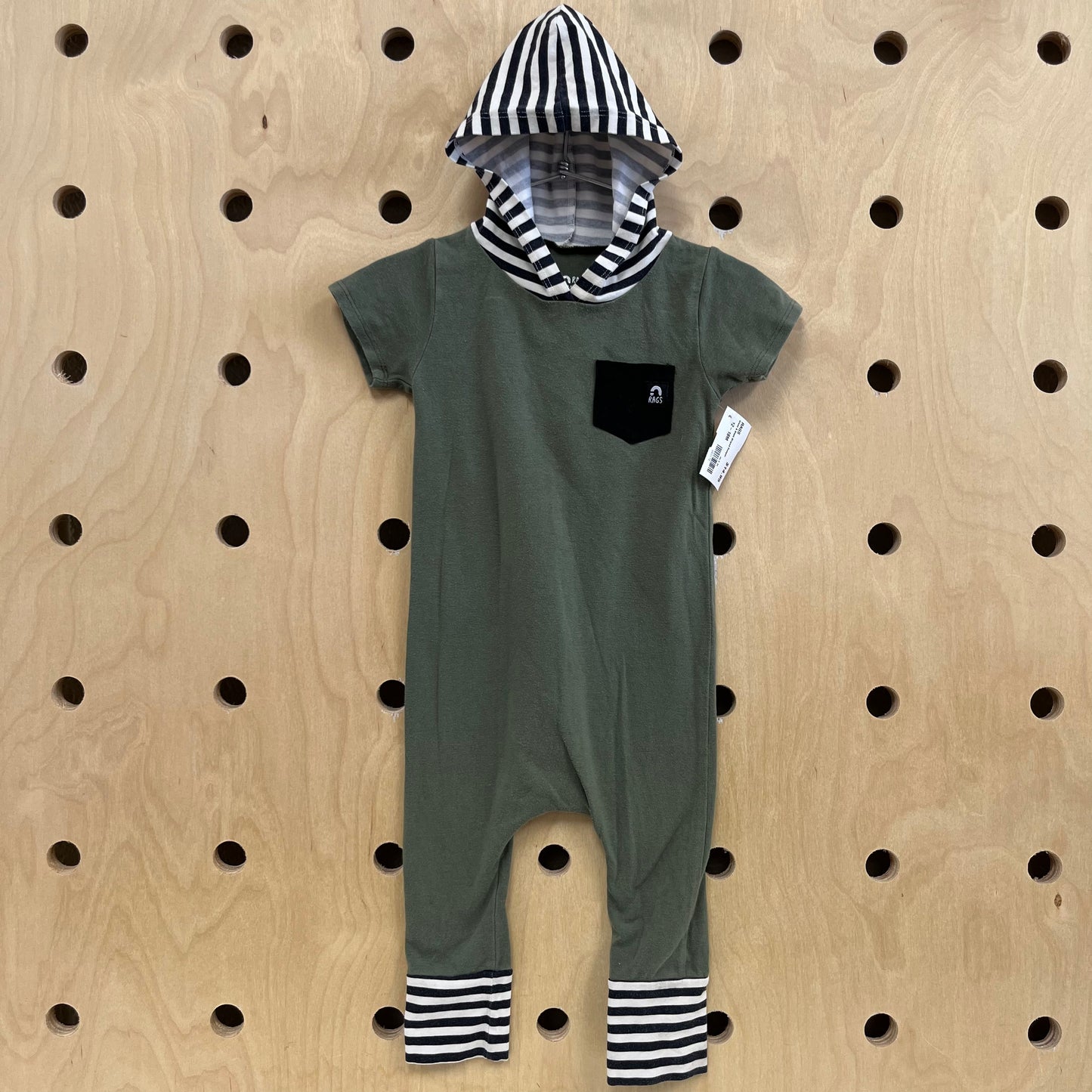 Green & Black Striped Romper