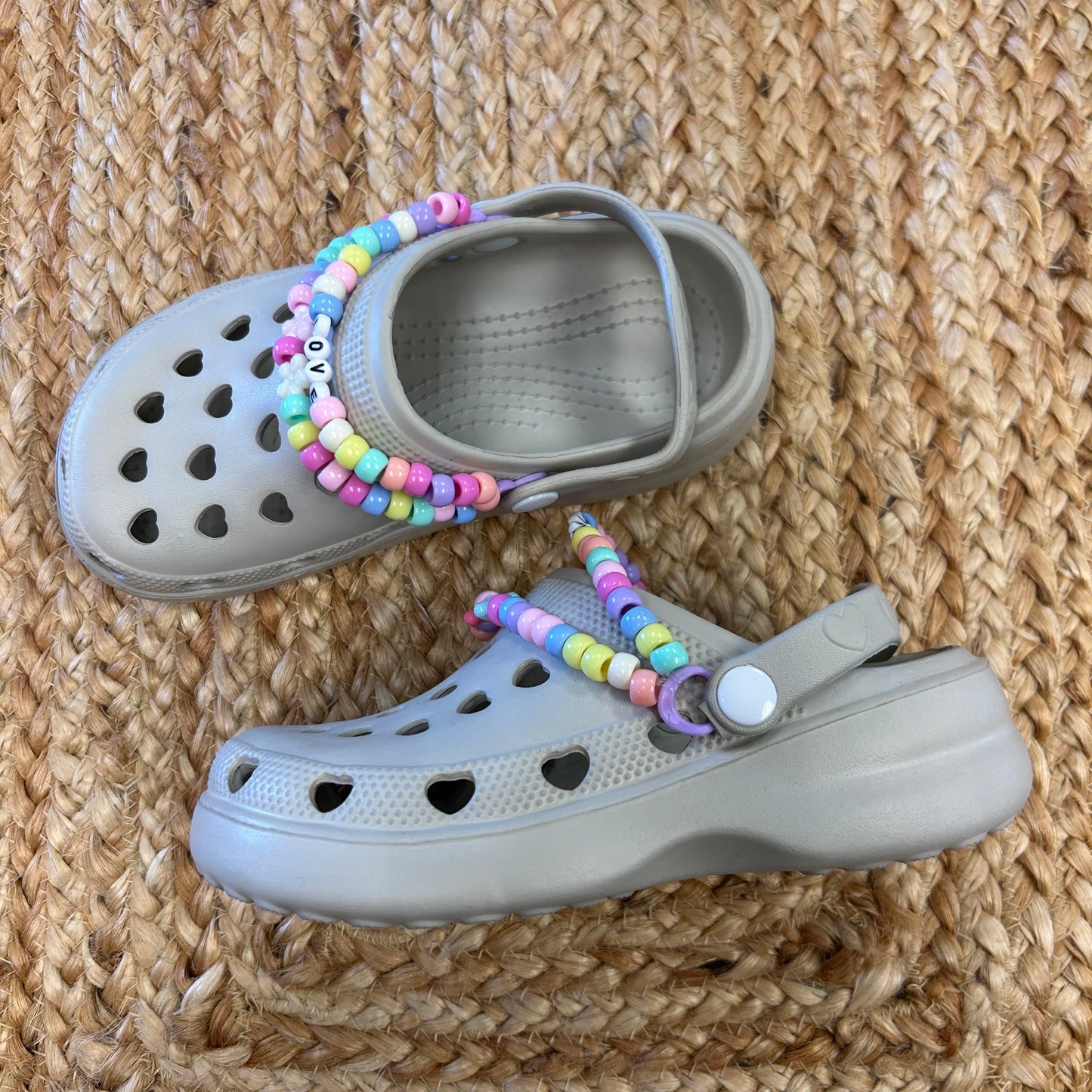 Taupe Beaded Clogs