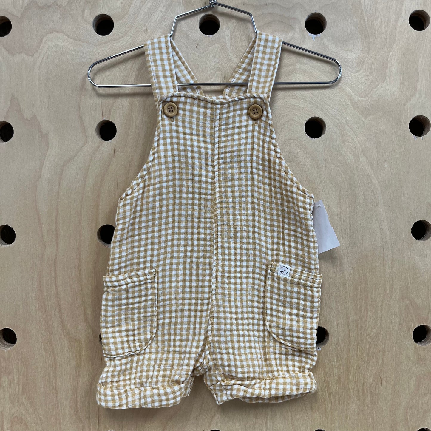 Mustard Organic Gingham Shortalls