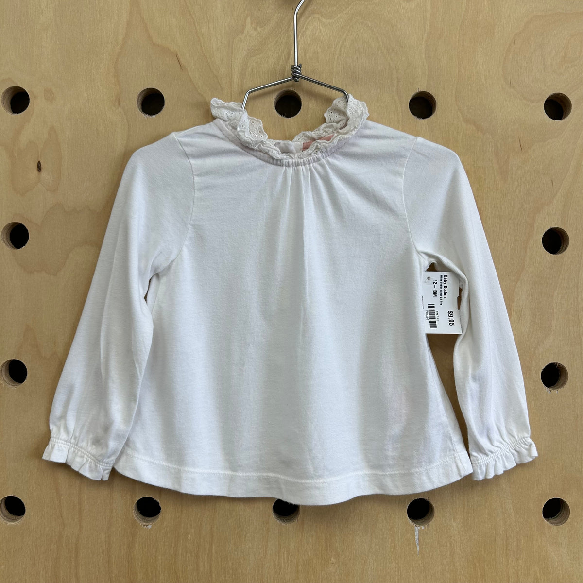 White Eyelet Collar LS Top