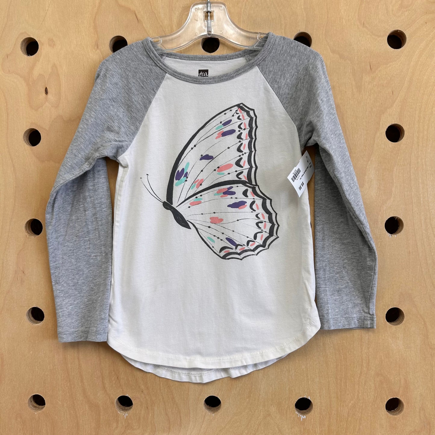 Grey + White Butterfly Ringer Tee