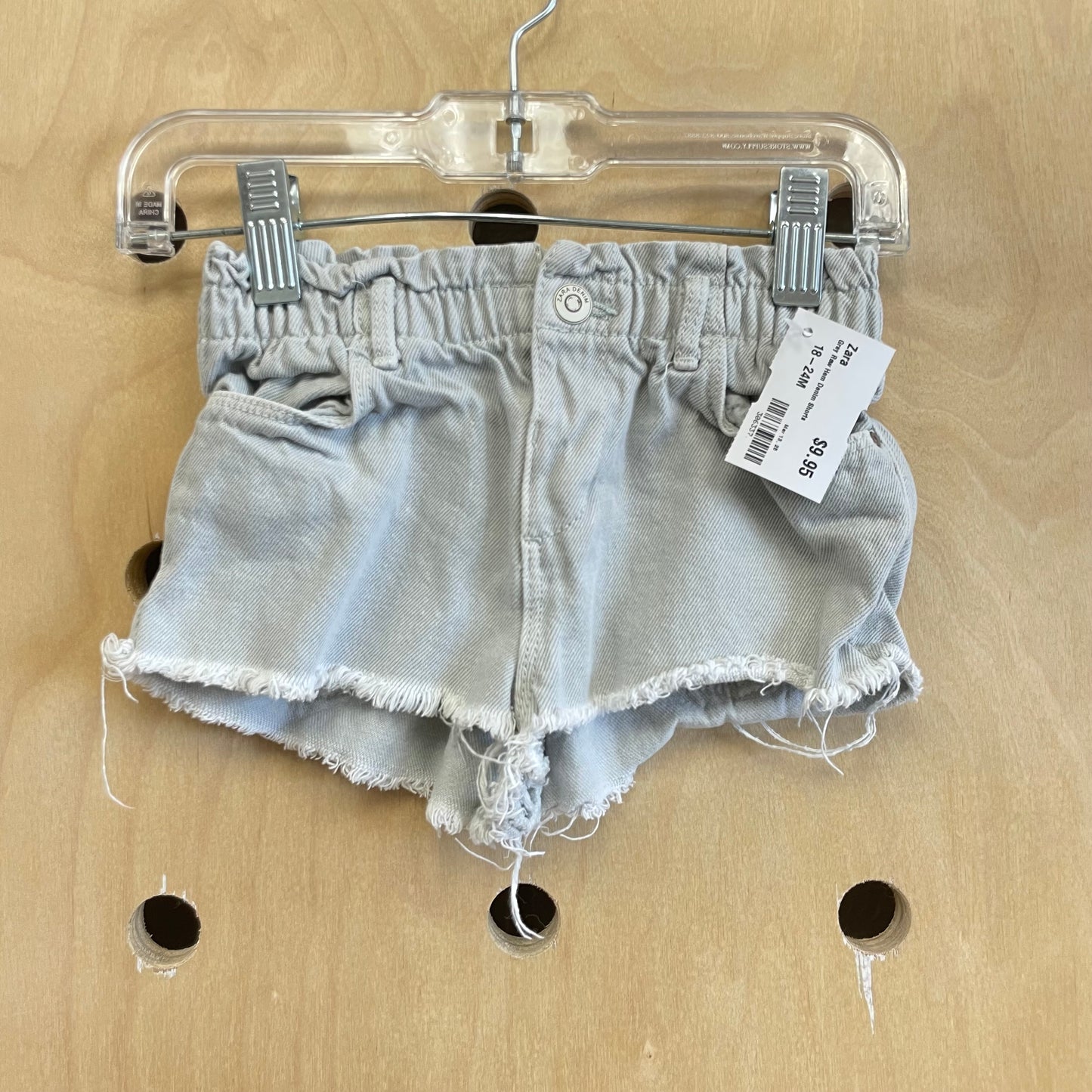 Grey Raw Hem Denim Shorts