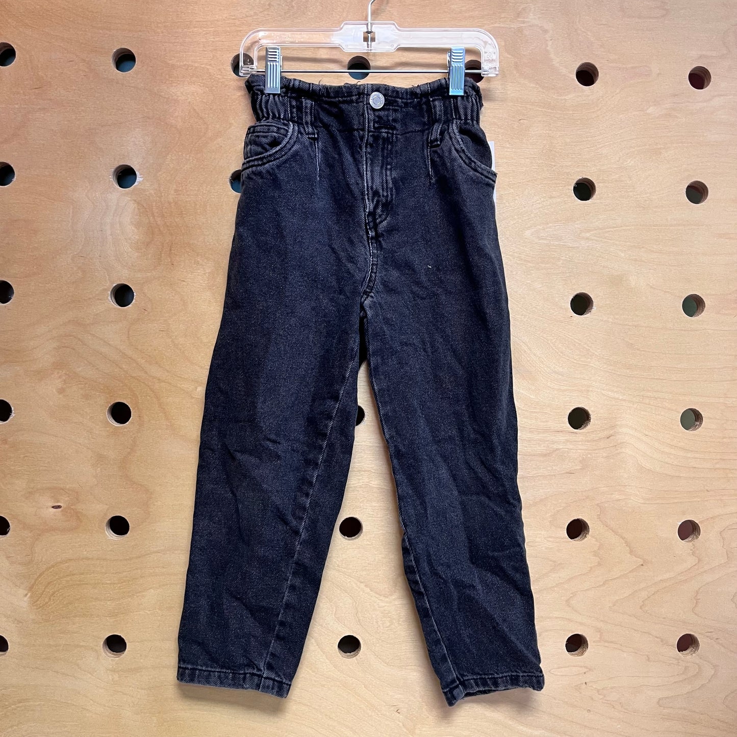 Paper Bag Waist Black Denim Pants