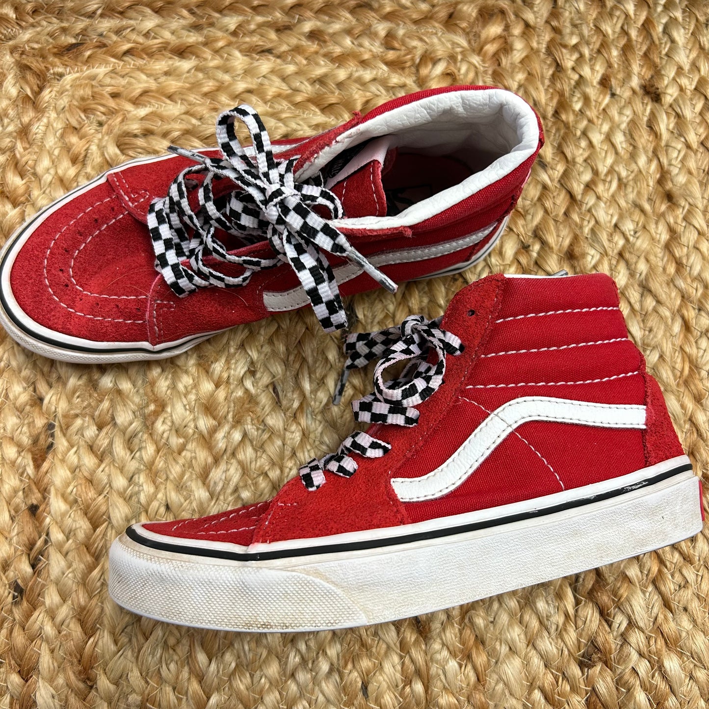 Red Hi-Tops w/ Checkered Laces