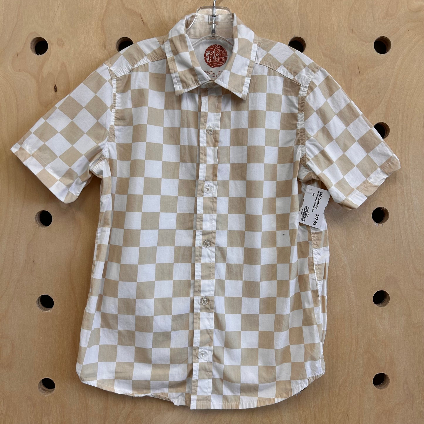 Tan Checkered Button Up Shirt
