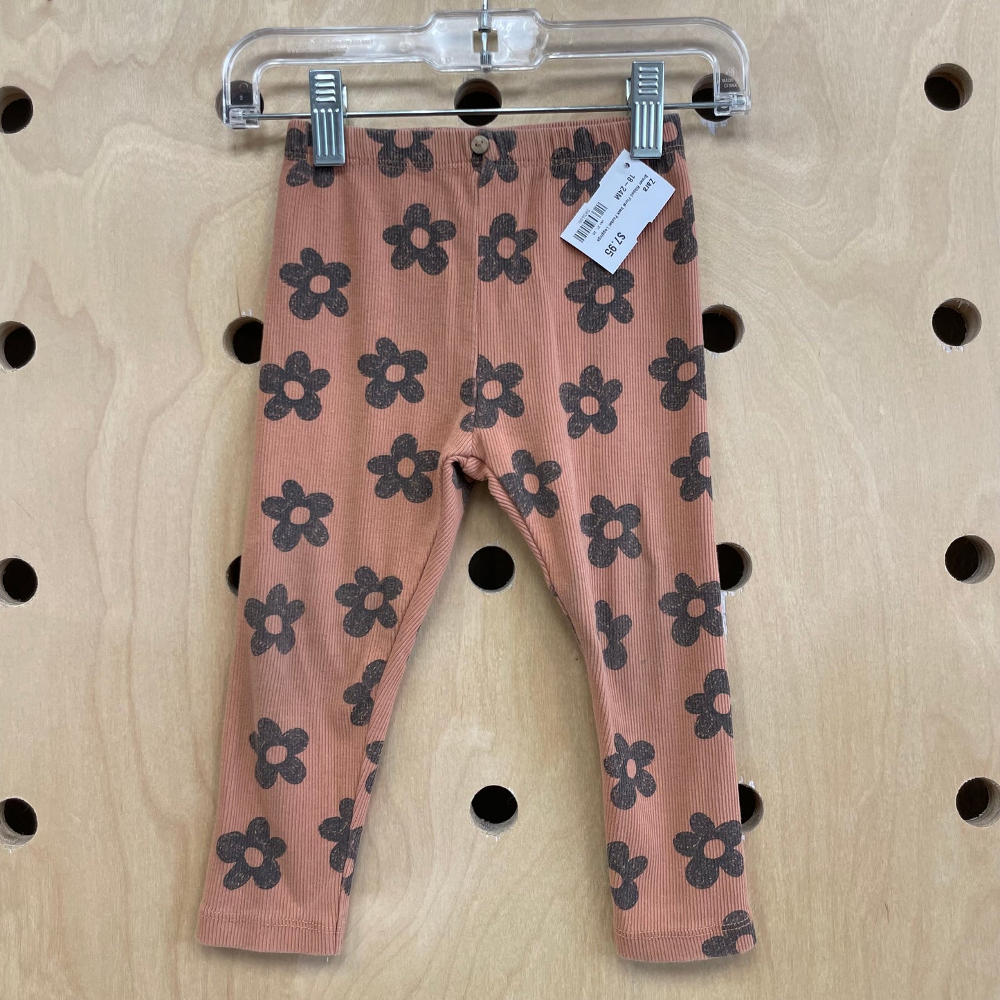 Brown Ribbed Floral back Pocket Leggings