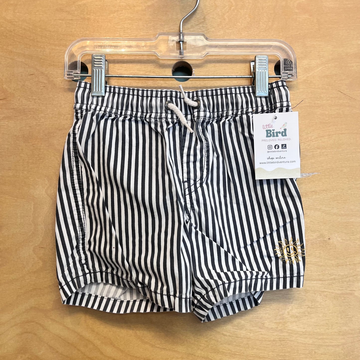 Grey/White Striped Drawstring Shorts