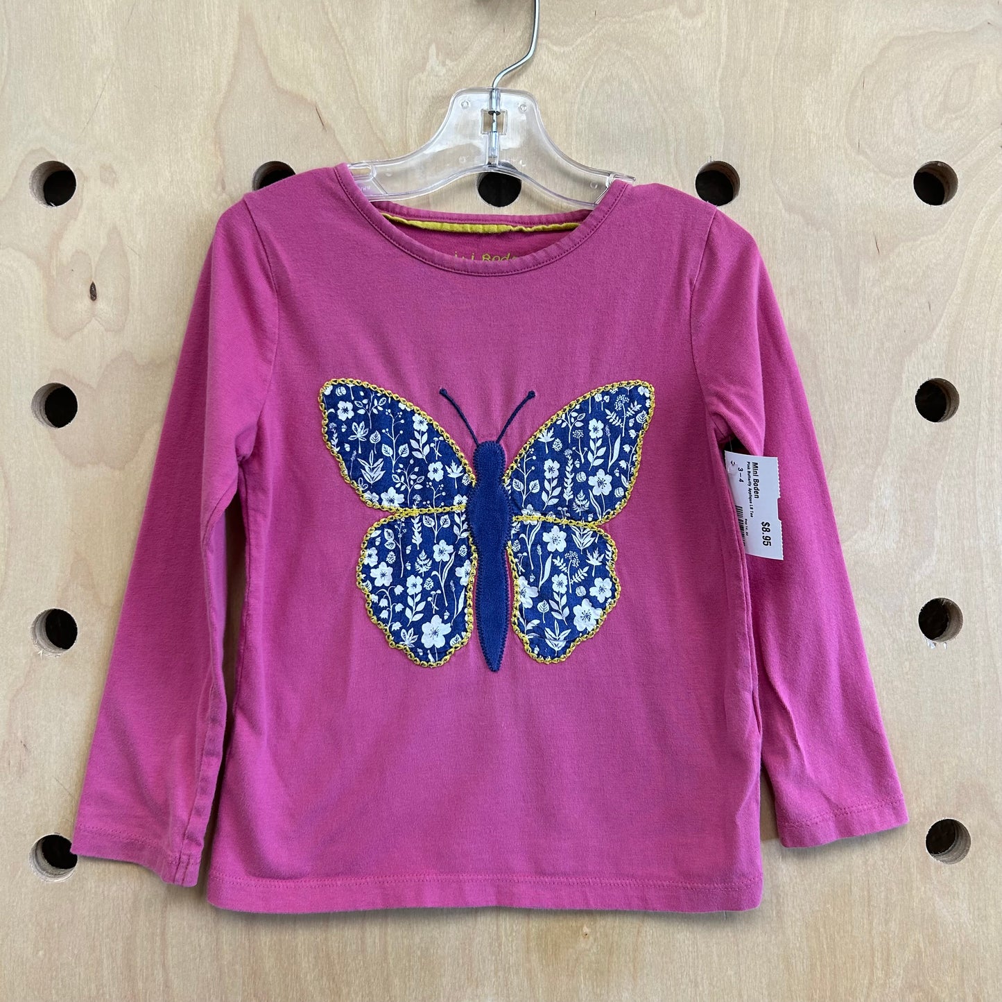 Pink Butterfly Applique LS Tee