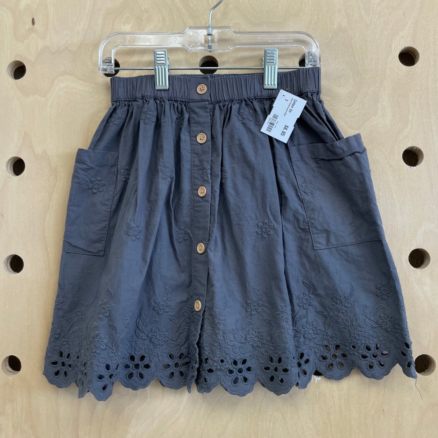 Grey Floral Eyelet Skirt