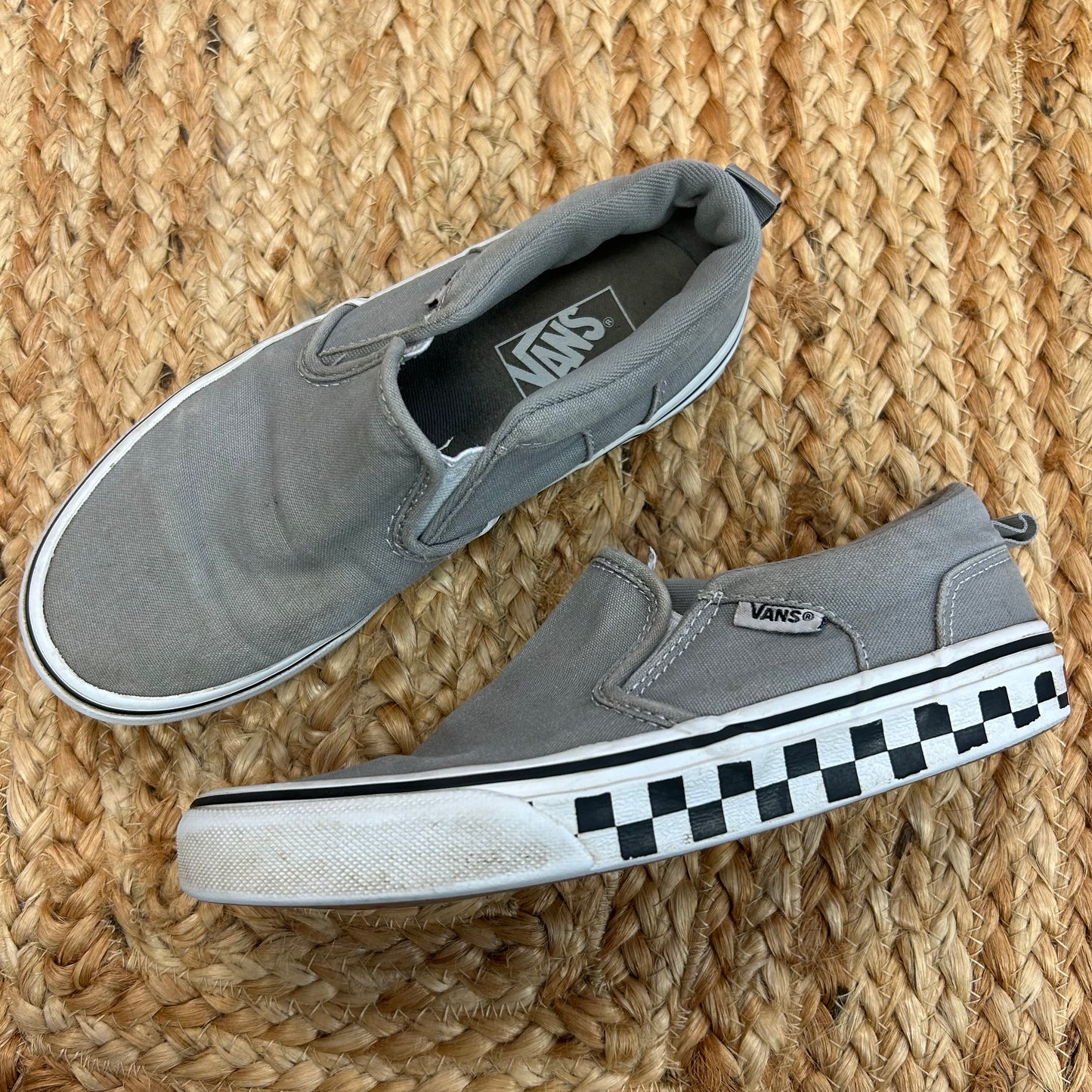 Grey & Checkered Slip-Ons