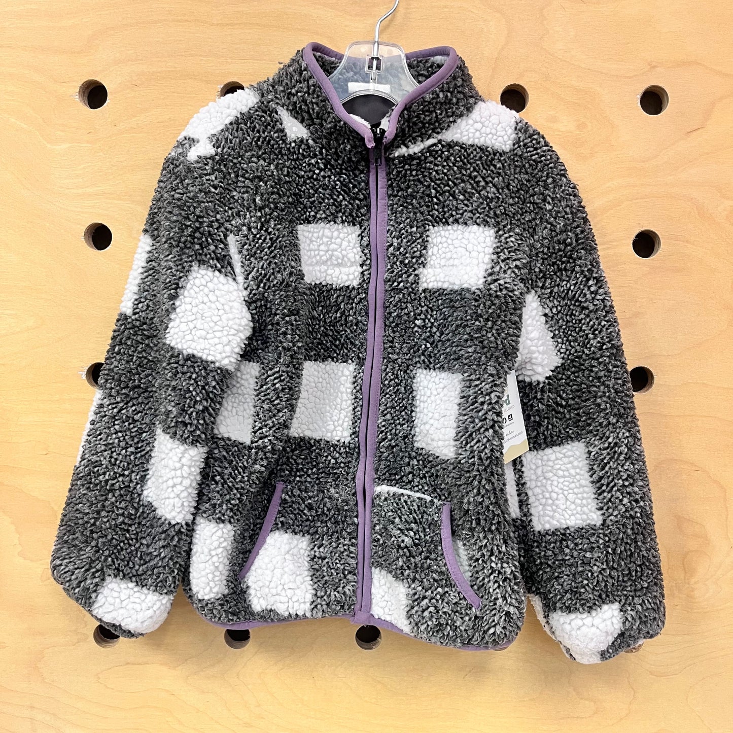Grey Checkered Sherpa Jacket