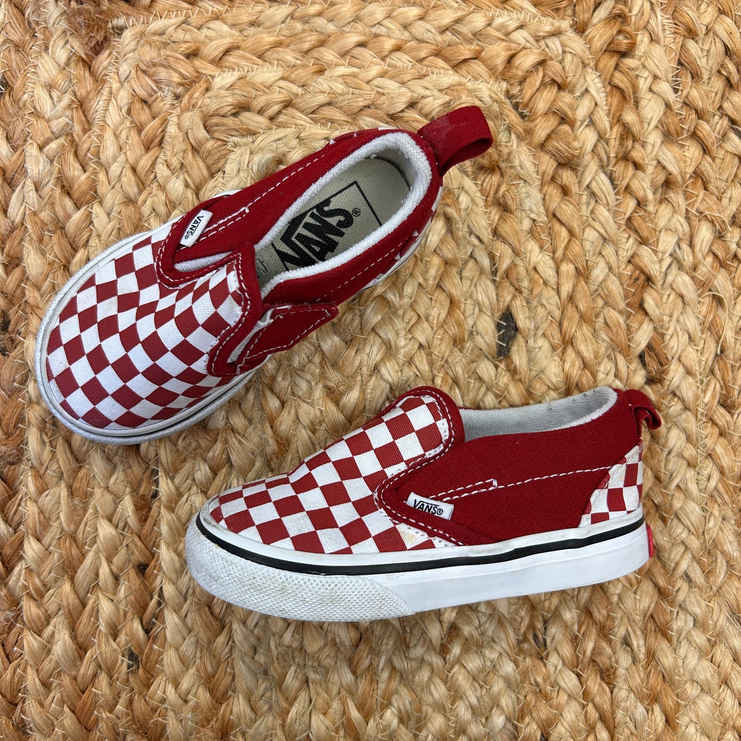 Red Checkerboard Slip Ons