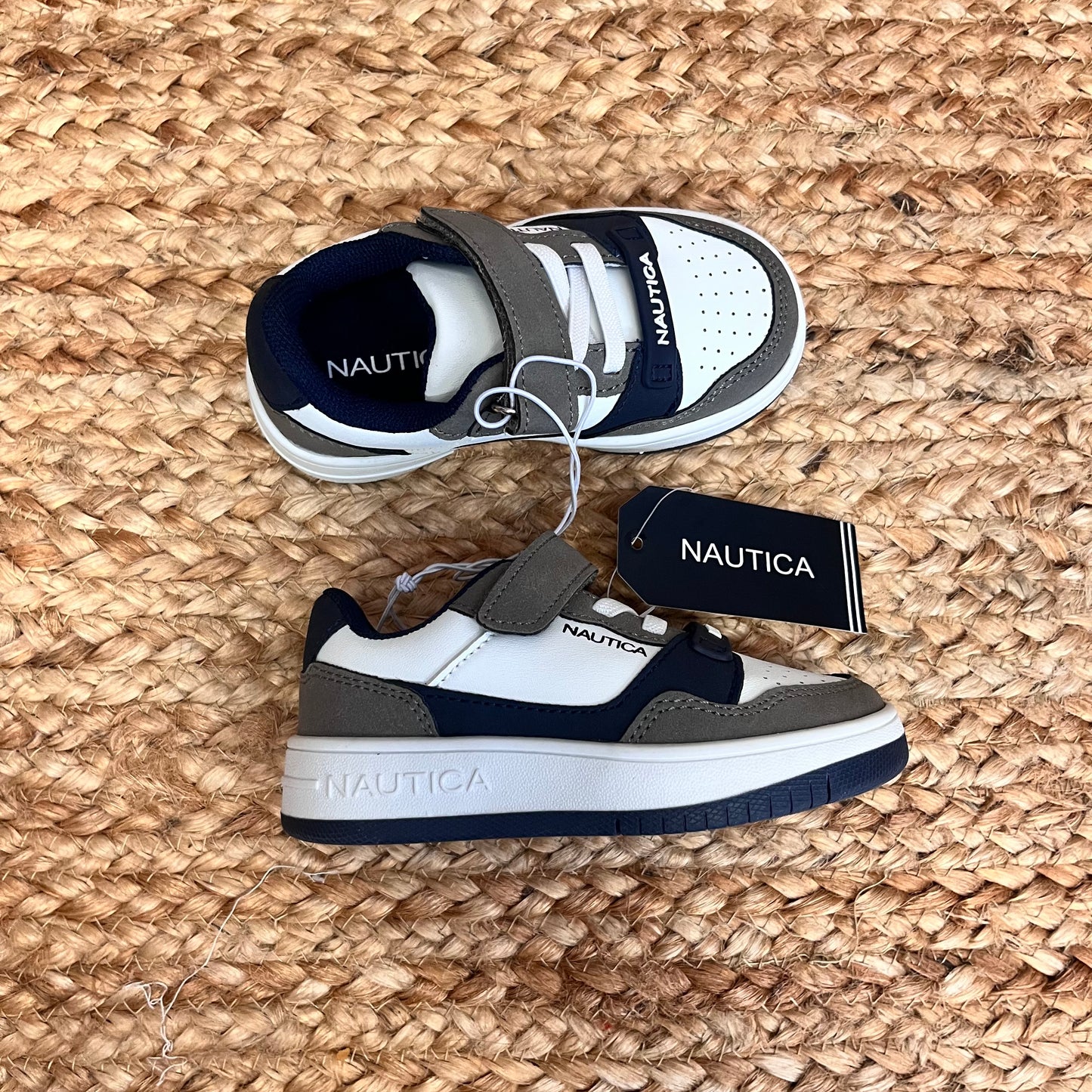 White/Grey & Navy Velcro Sneakers NEW!