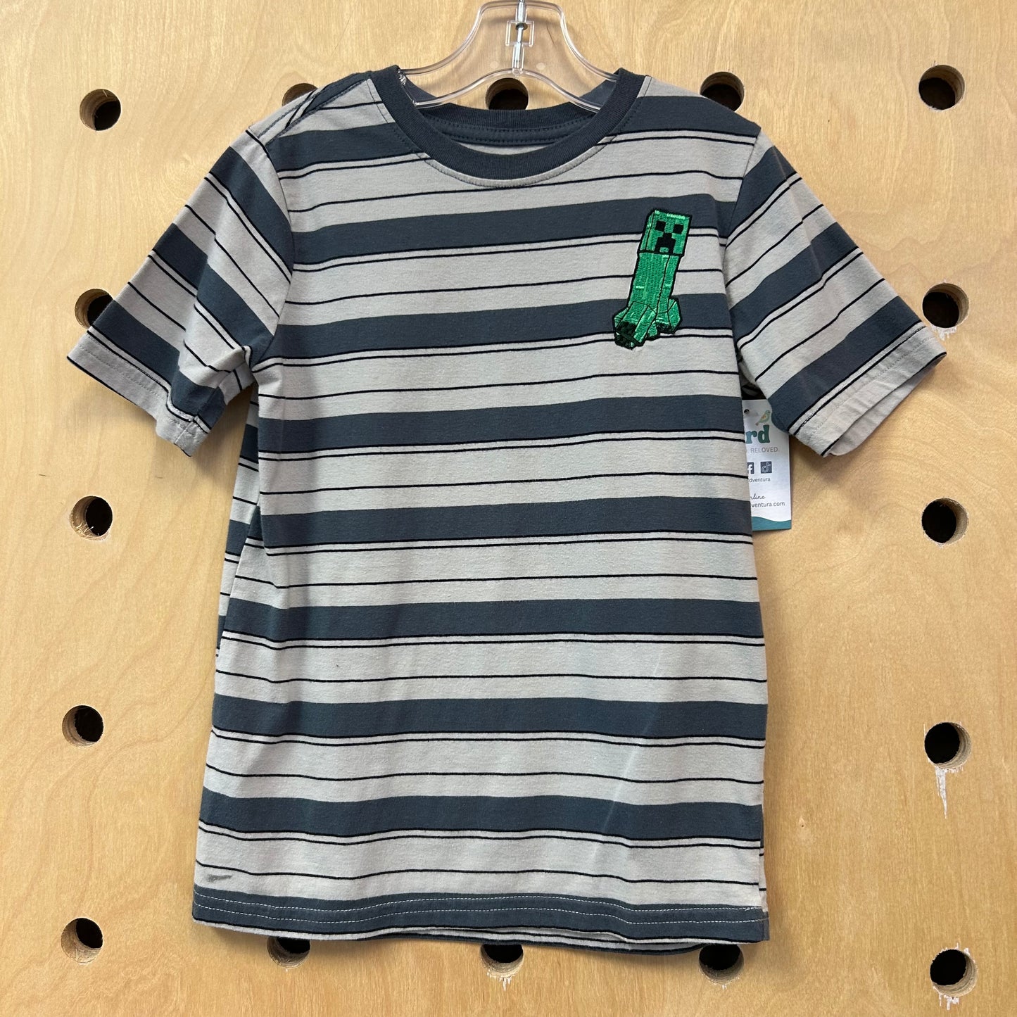 Grey Striped Embroidered Creeper Tee