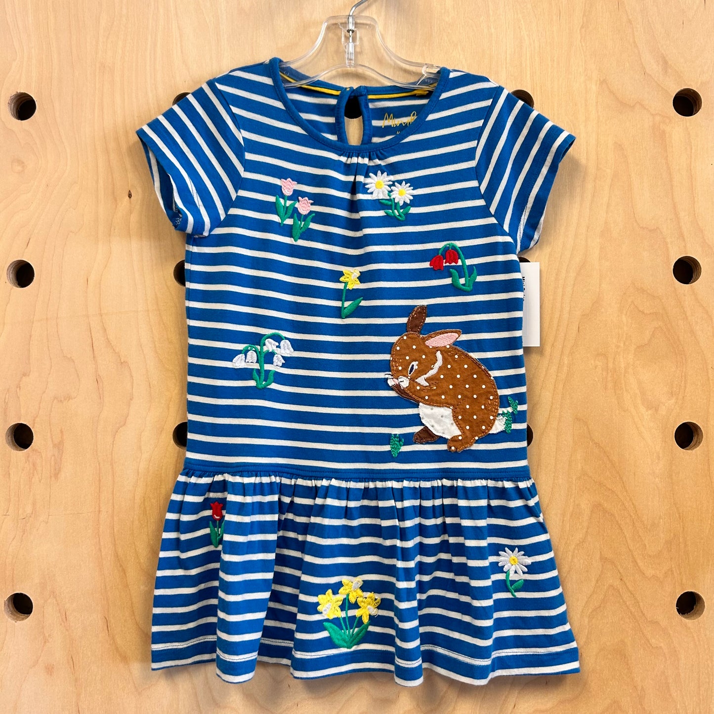 Blue Striped Bunny Applique Dress