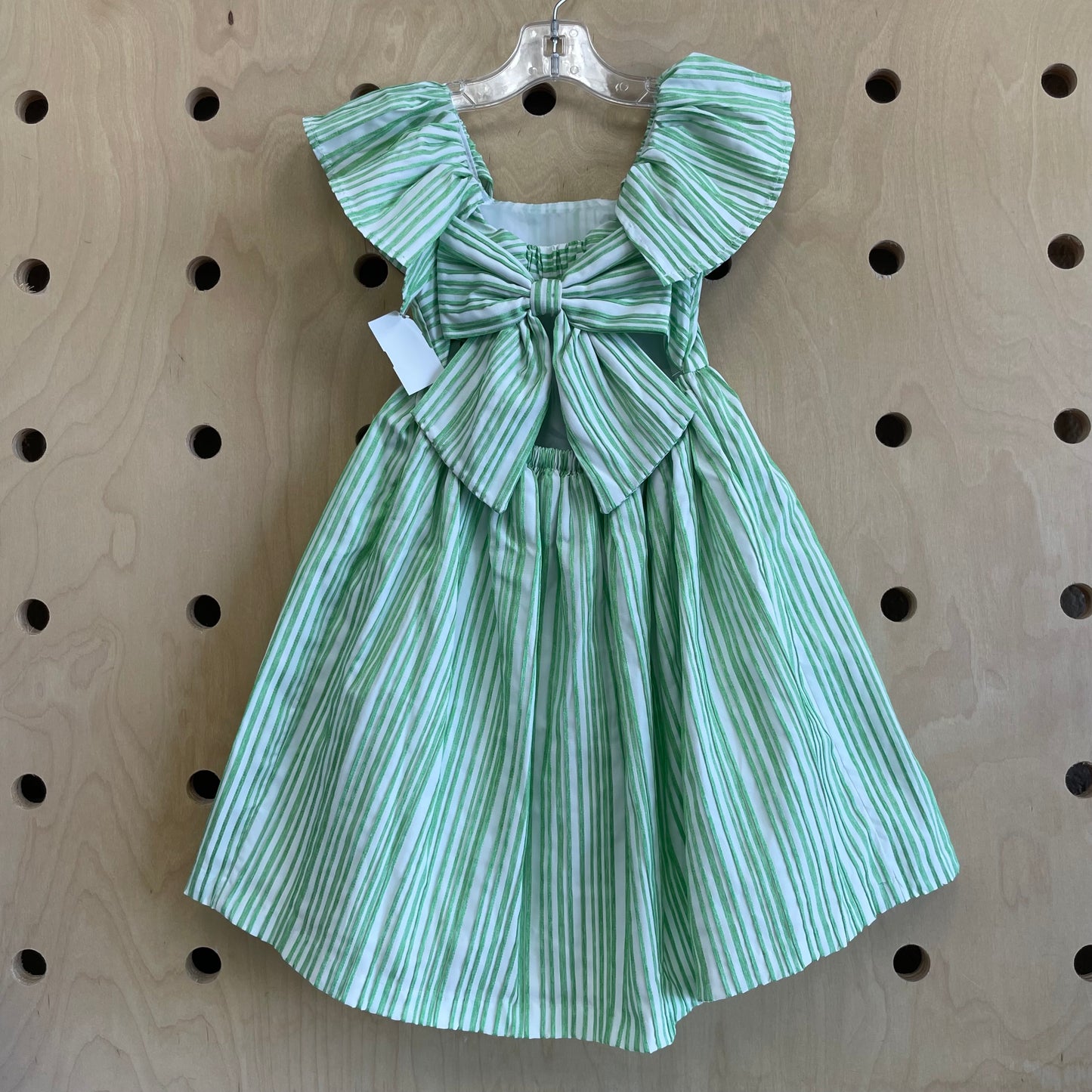 Textured Green Striped Cutout Back Dress