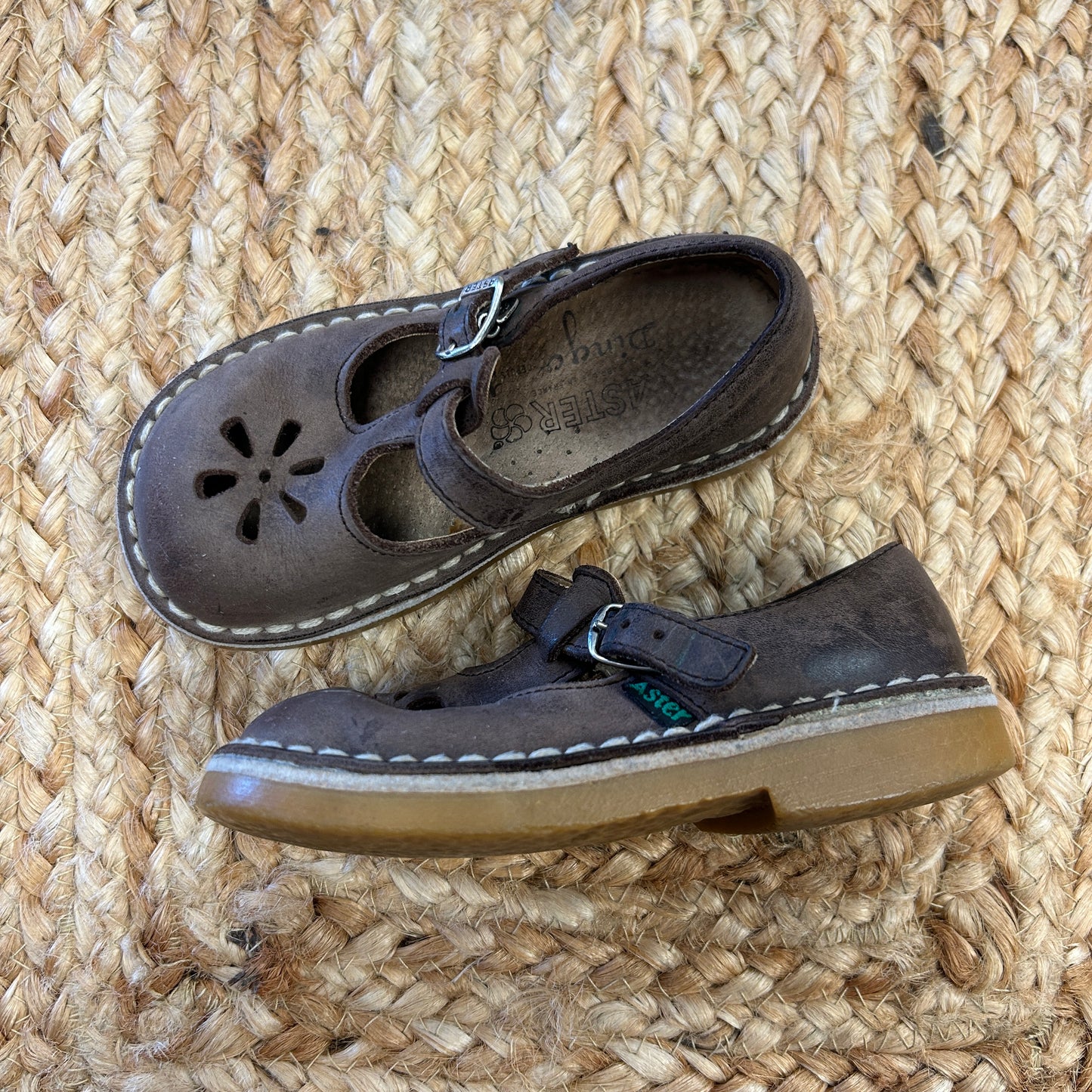 Brown Leather Floral Cut Out Mary Janes