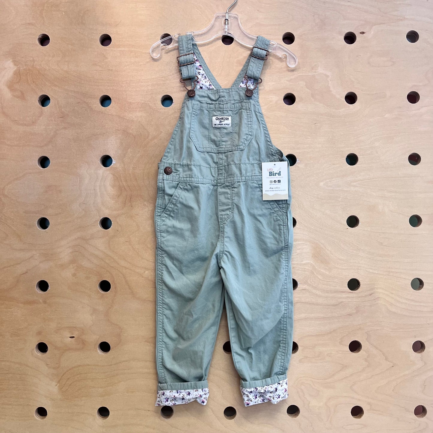 Mint Floral Lined Overalls