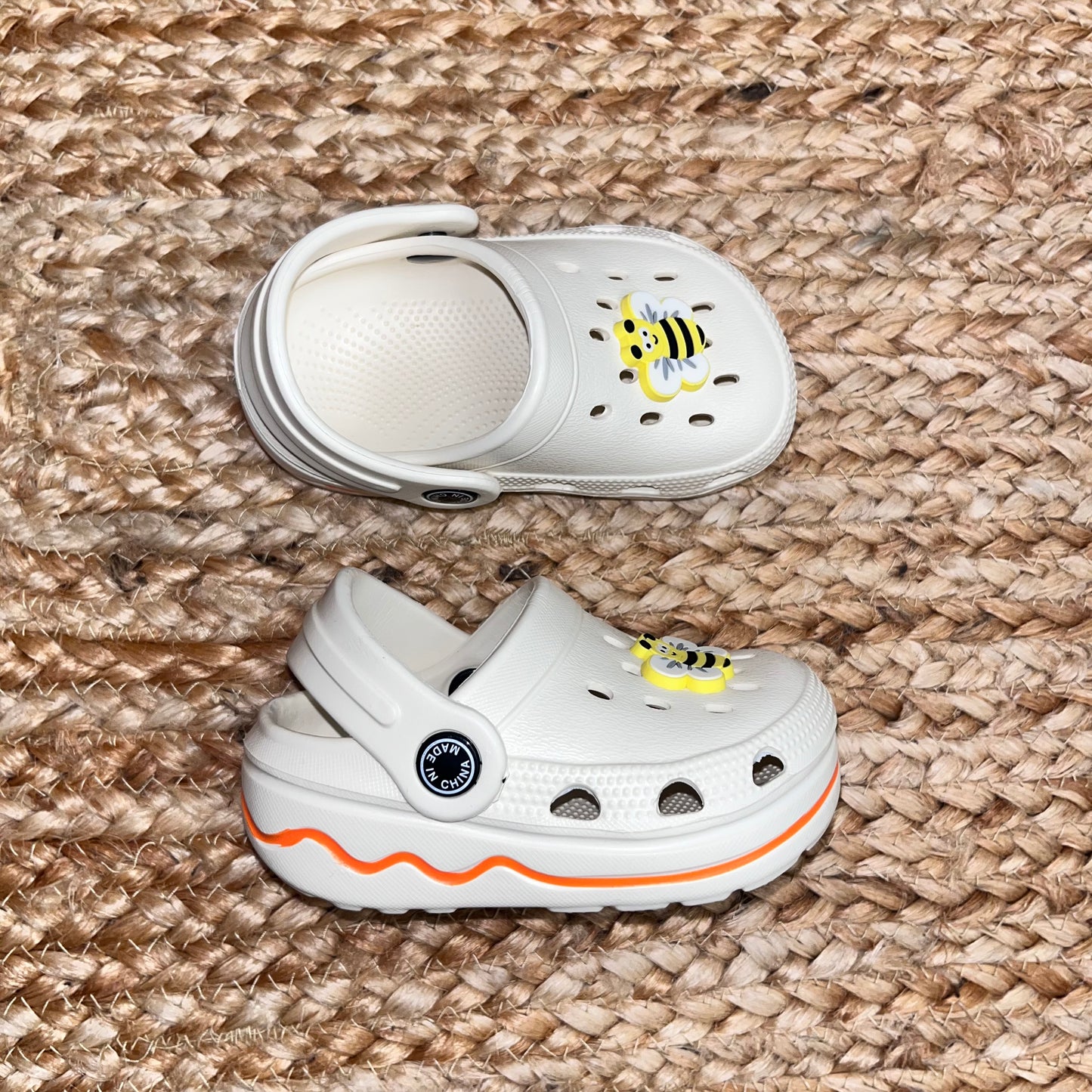 Creme Perforated Clogs w/ Bees