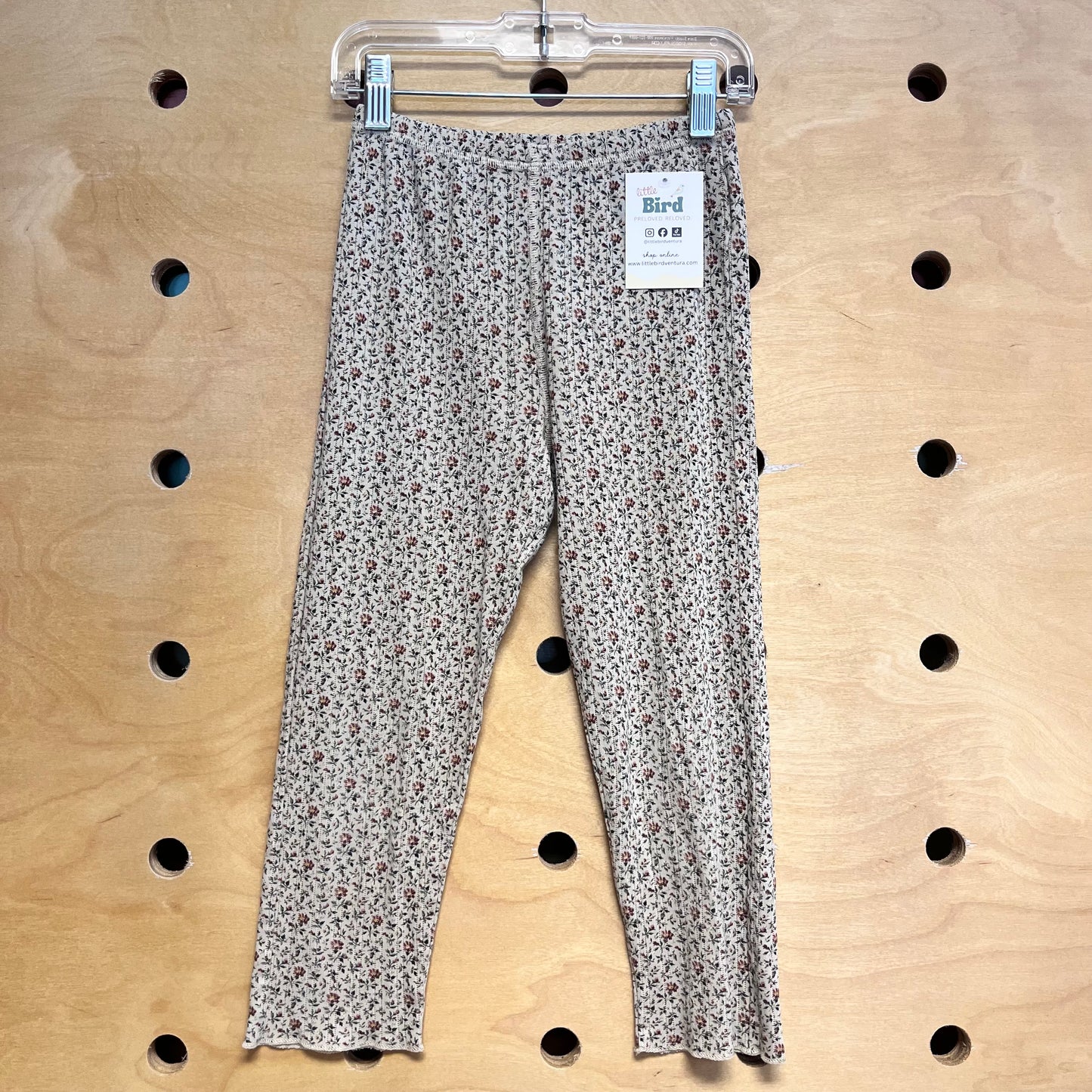 Cream/Green Floral Pointelle Leggings