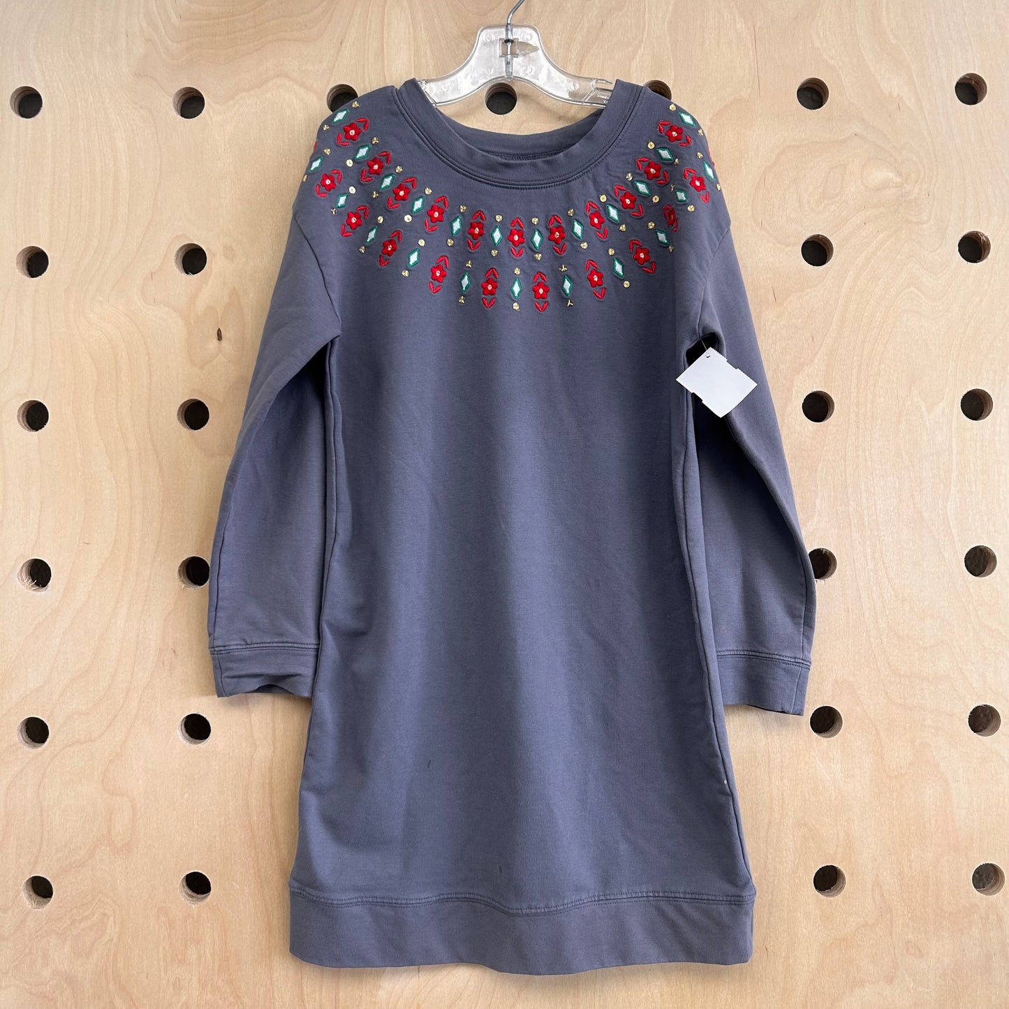 Grey Embroidered Floral LS Dress