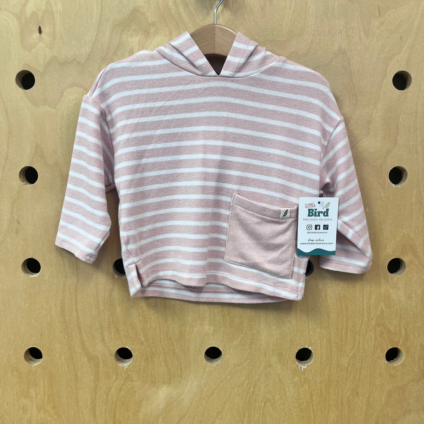 Pink + White Striped Rayon Blend Hoodie