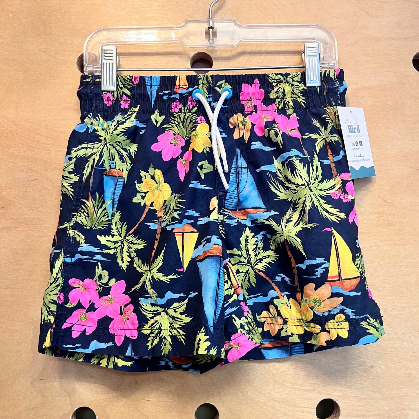Navy Floral/Sailboat Swim Trunks